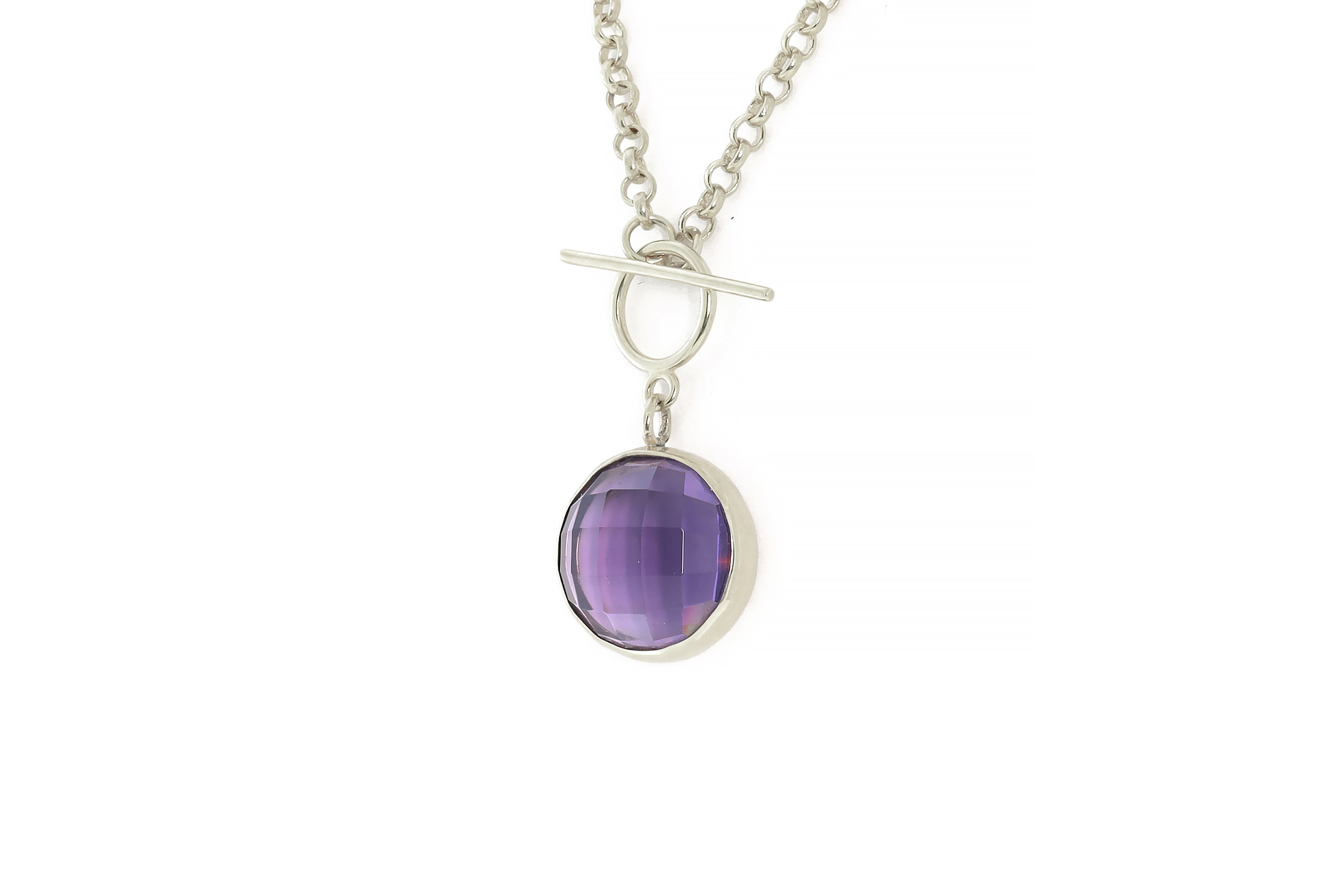 Toggle Clasp Necklace with Round Bezel Set Amethyst Pendant necklaces Anemone Limited