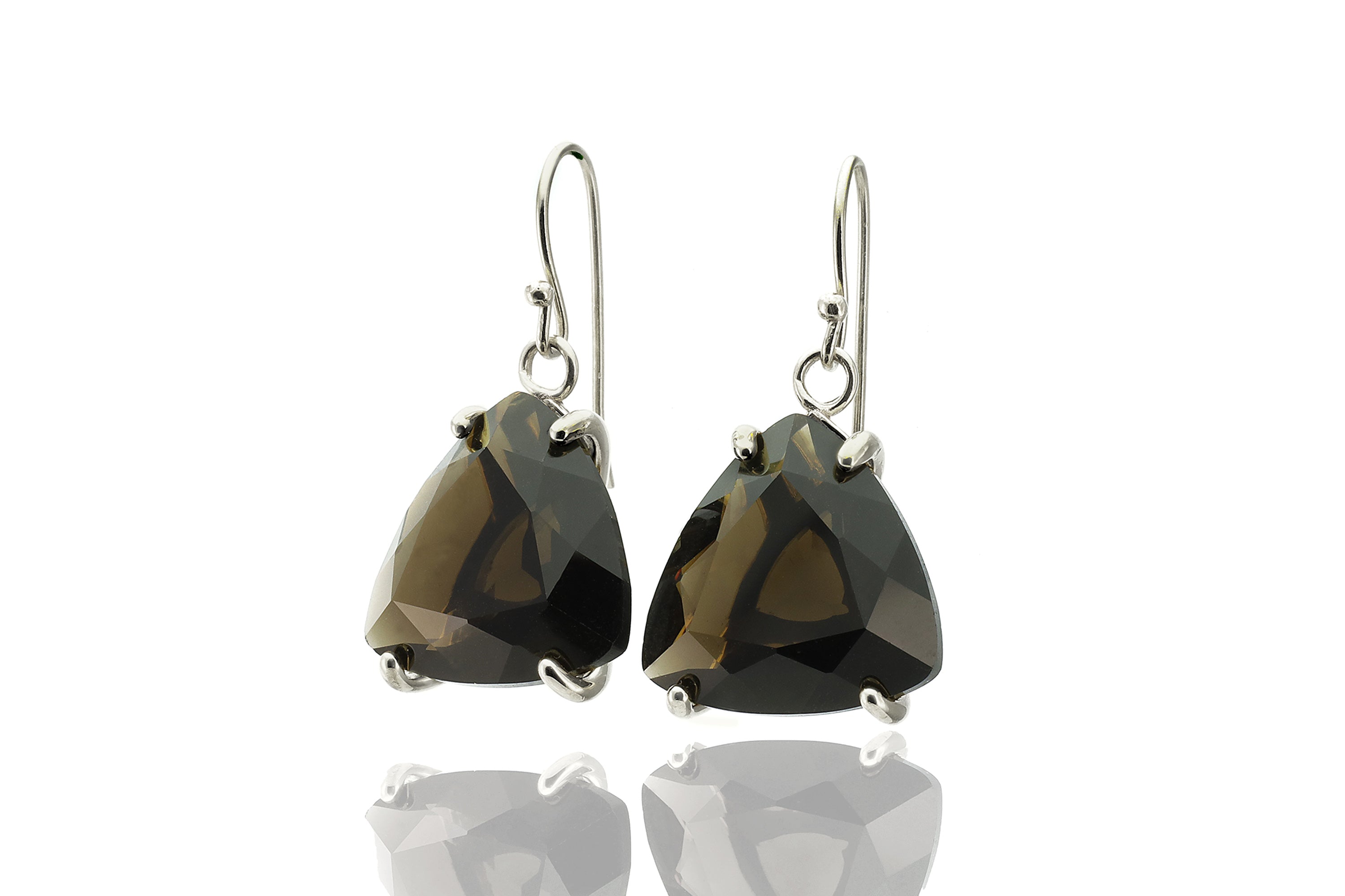 Smoky Quartz Gold Triangle Earrings Earrings Anemone Jewelry