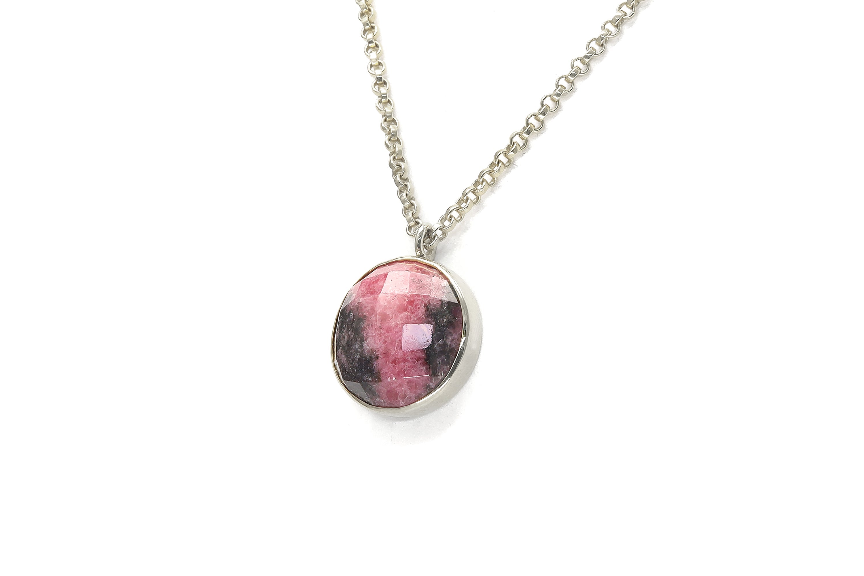 Fashionable Pink Rhodonite Bezel Set Gold Necklace necklaces Anemone Limited