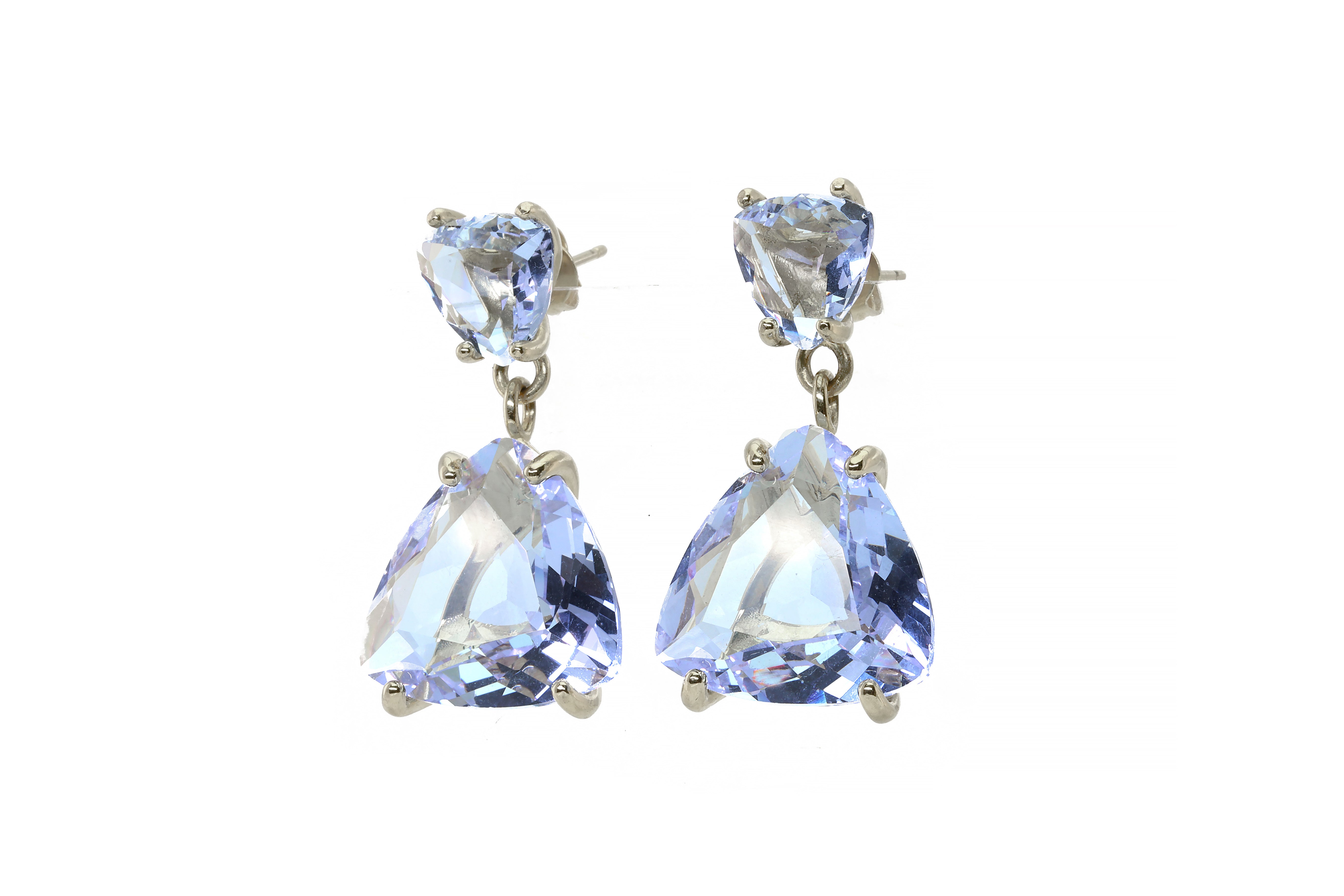Tanzanite Trillion Cut Multistone Dangle Earrings in Gold Earrings Anemone Jewelry