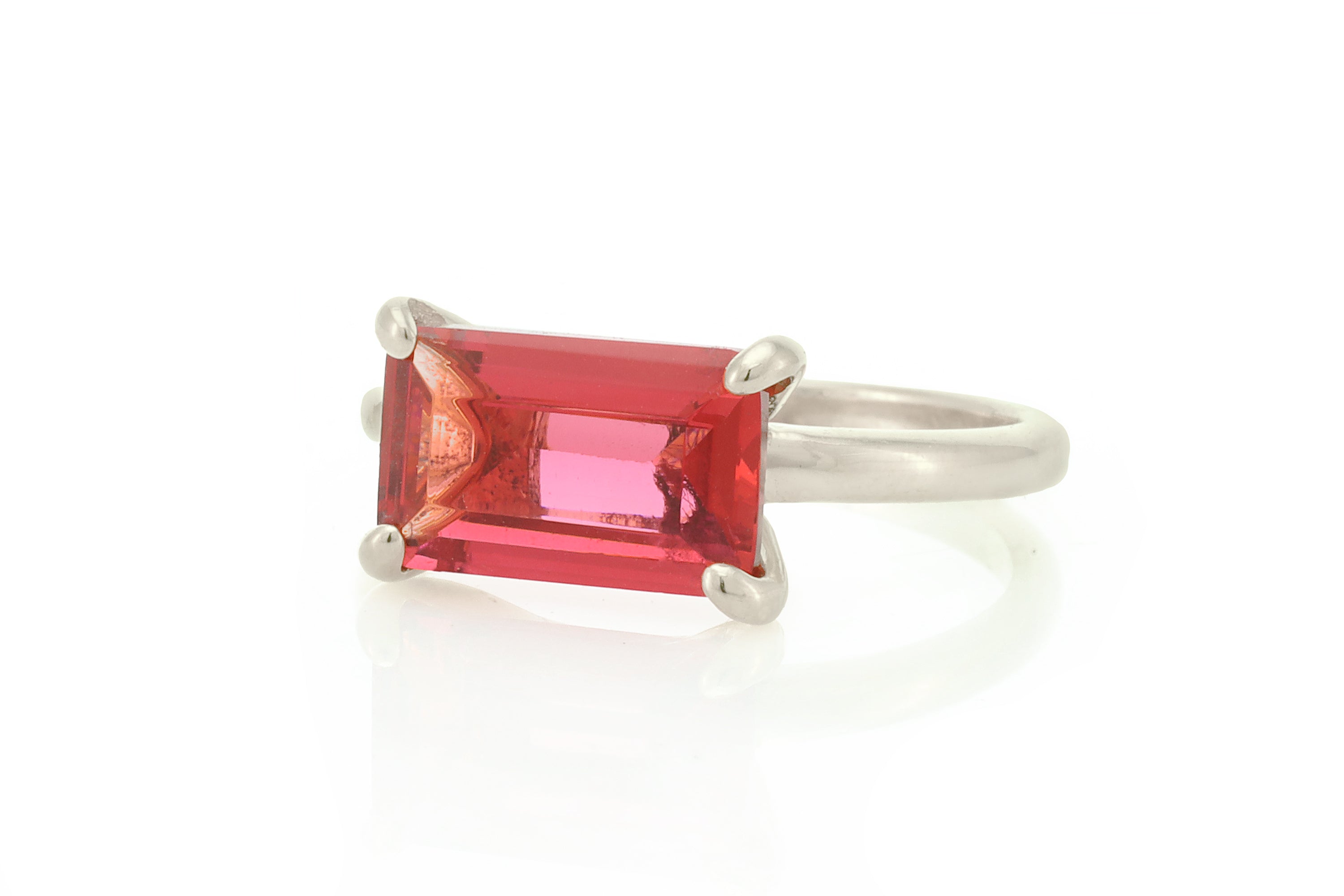 Horizontal Set Pink Tourmaline Rectangle Gold Ring Rings Anemone Unique