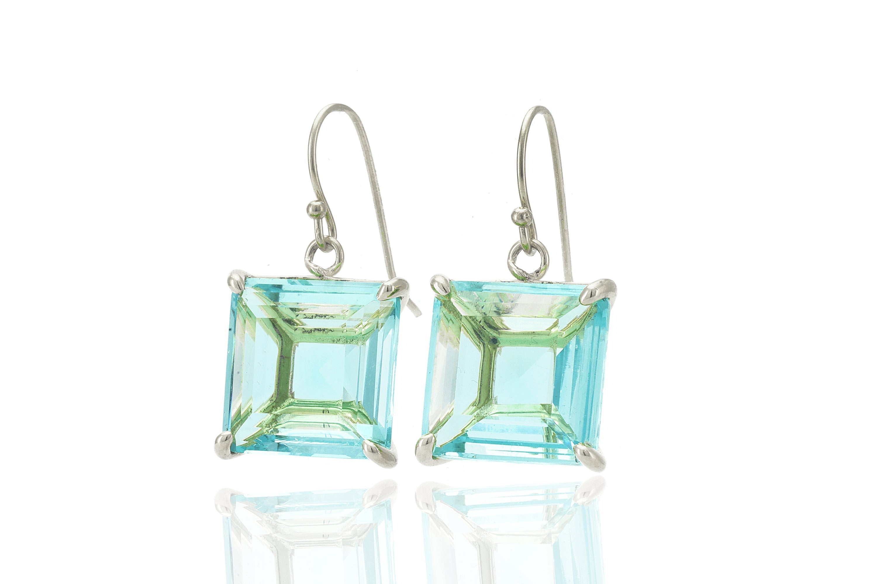 Blue Topaz Square Princess Cut Gold Dangle Earrings Earrings Anemone Jewelry