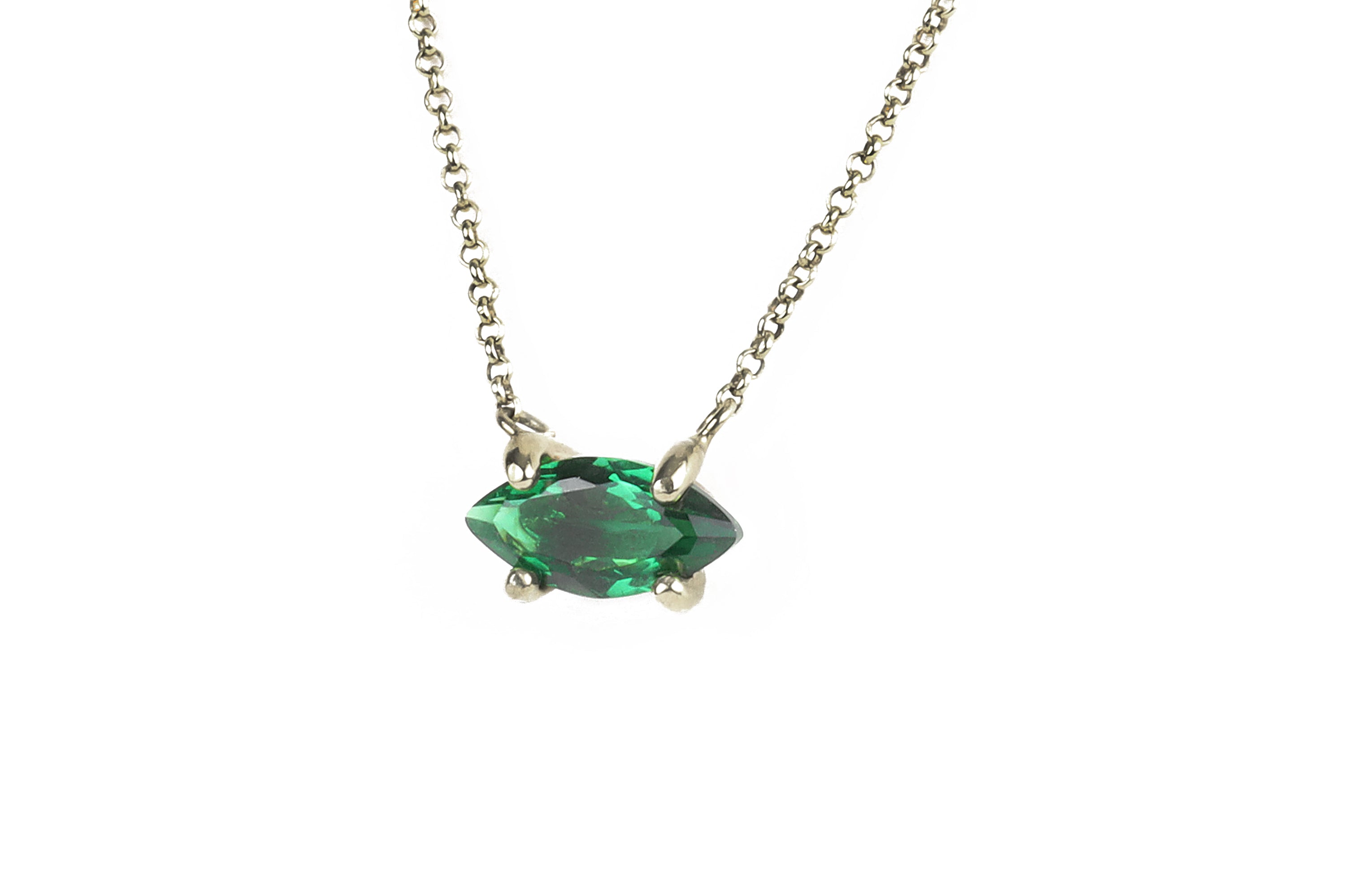 Gold Marquise Cut Emerald Pendant Necklace necklaces Anemone Unique