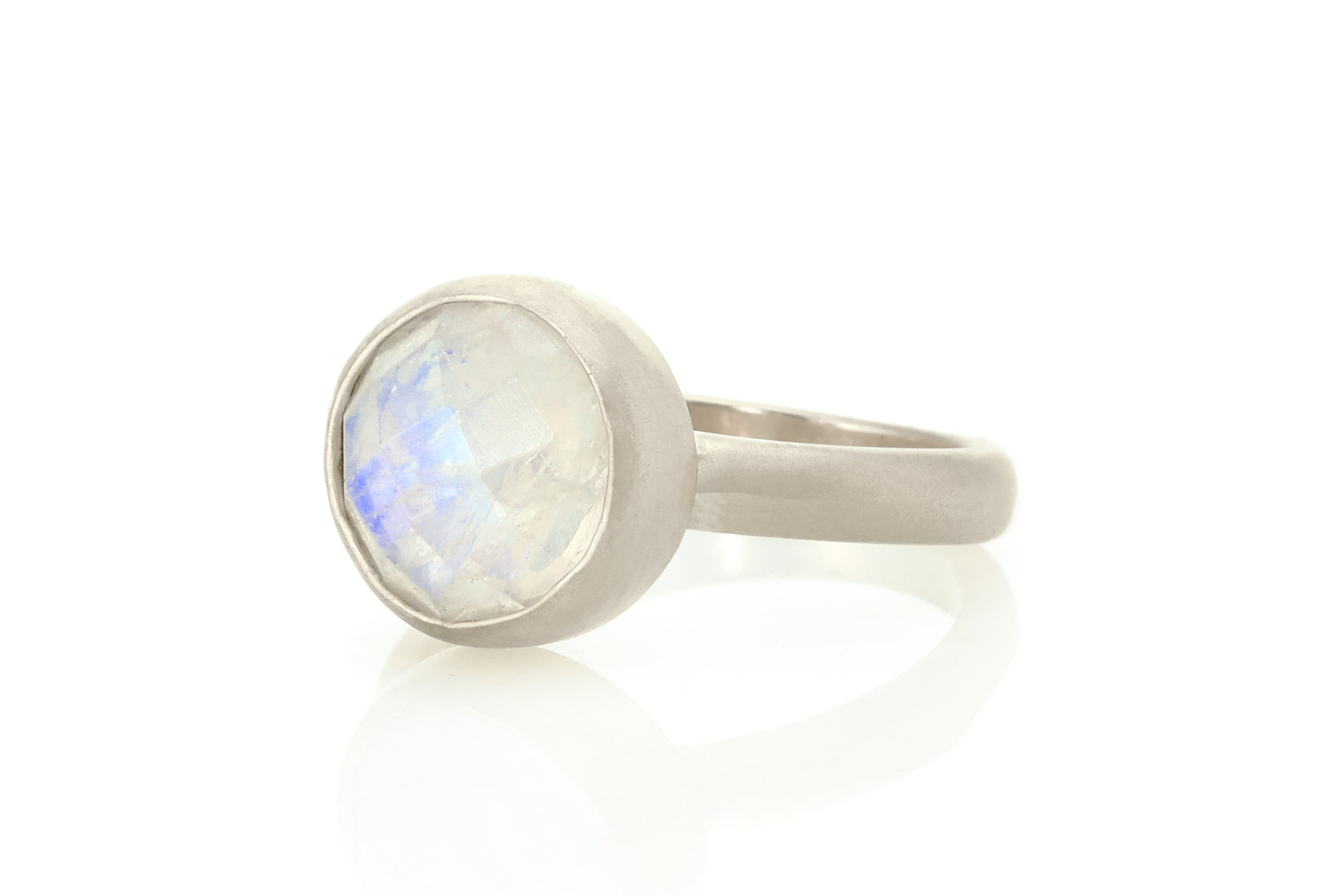 Round 14k Gold Rainbow Moonstone Bezel Set Ring Rings Anemone Limited
