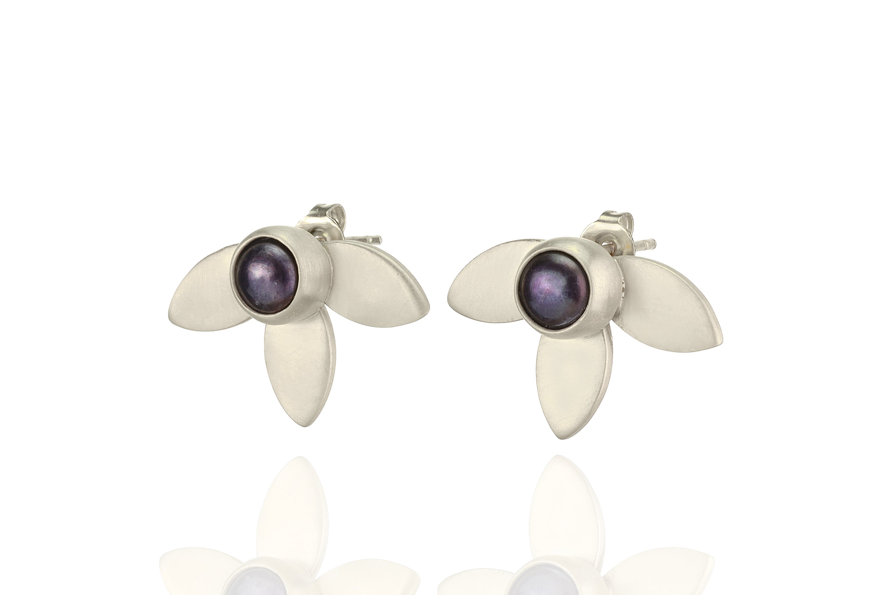 Gold Black Pearl Flower Earrings Earrings Anemone Limited