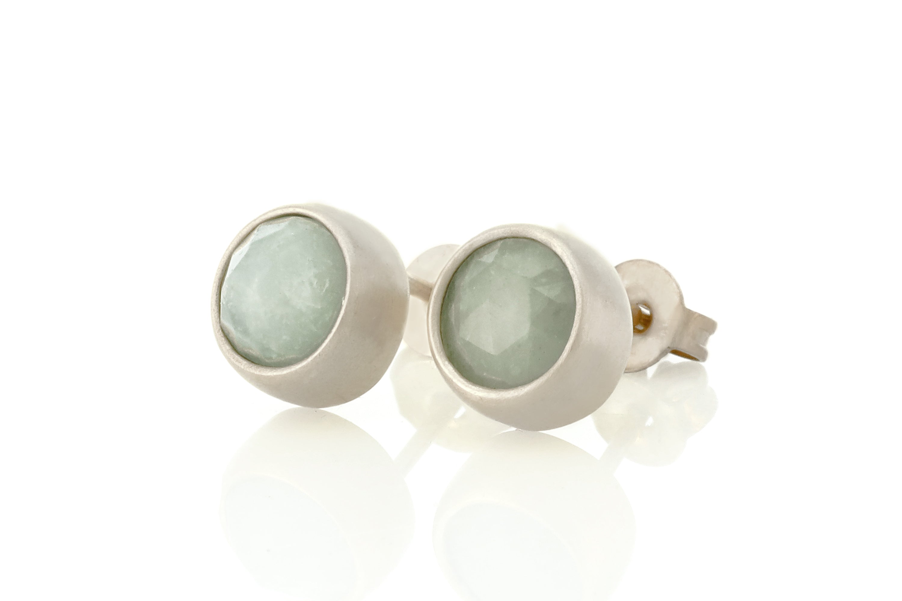 Dainty Round Aquamarine Gold Stud Earrings Earrings Anemone Limited