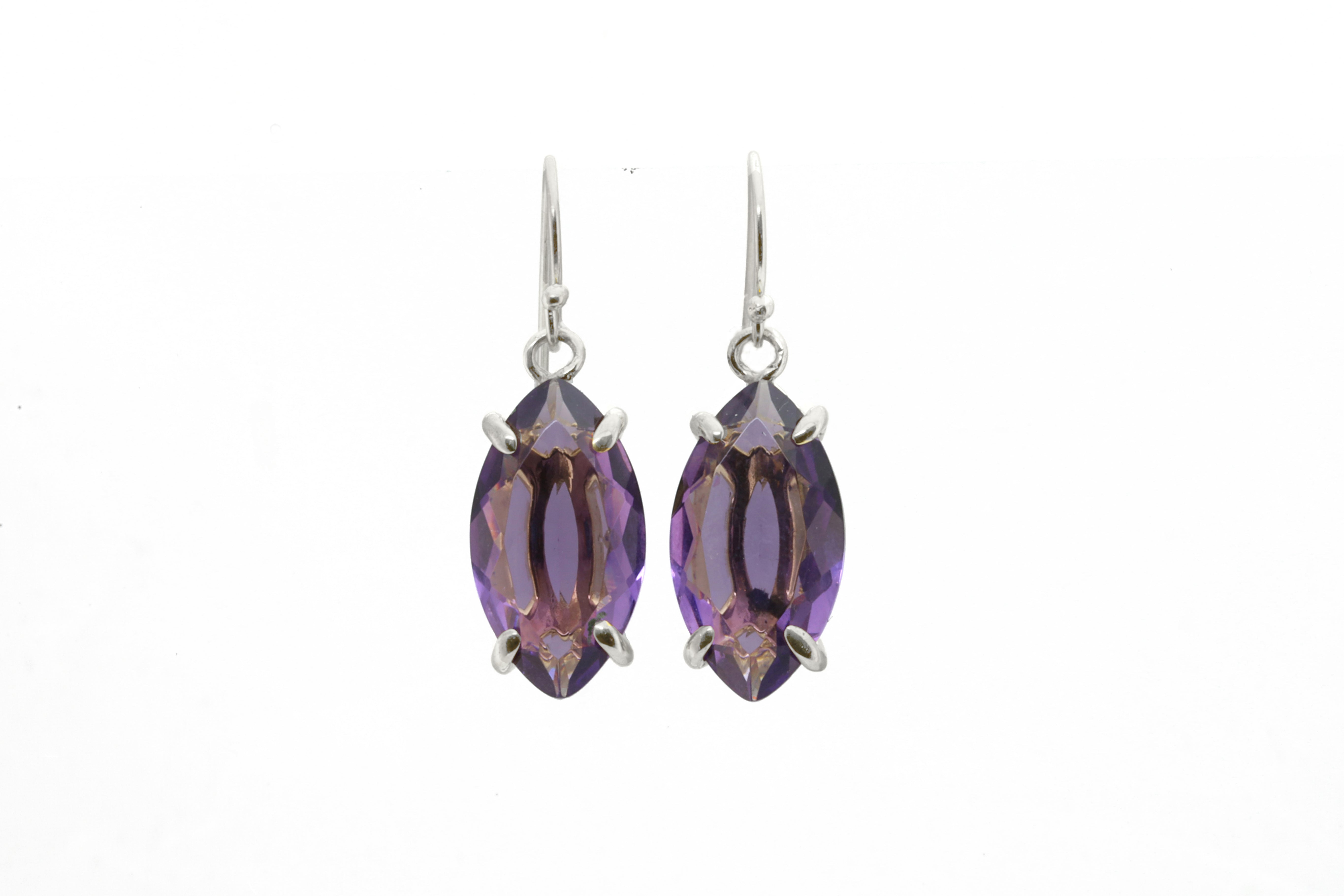 Marquise Cut Amethyst Gemstone 4 Prong Gold Earrings Earrings Anemone Jewelry