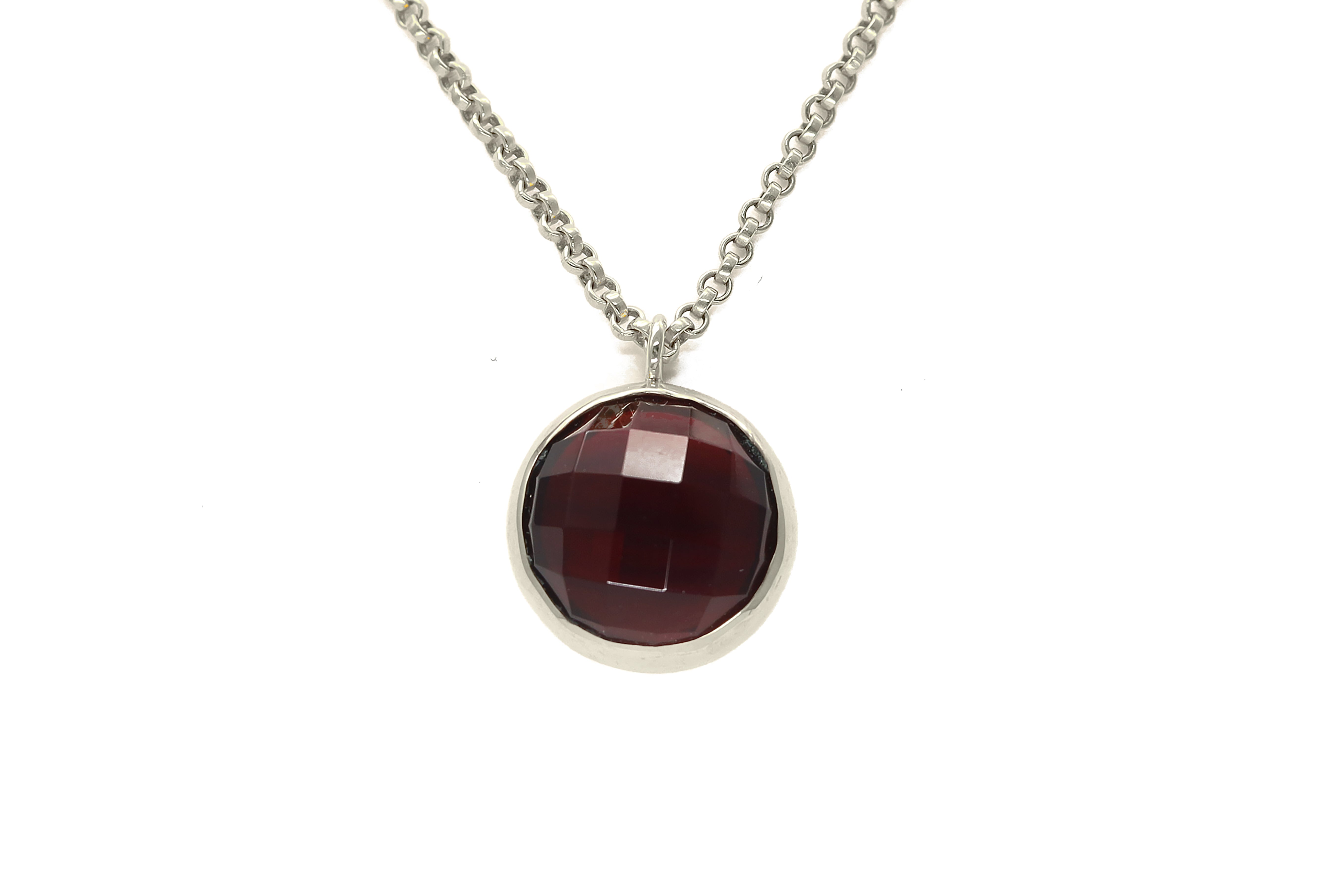Garnet Pendant Necklace in 925 Sterling Silver necklaces Anemone Limited