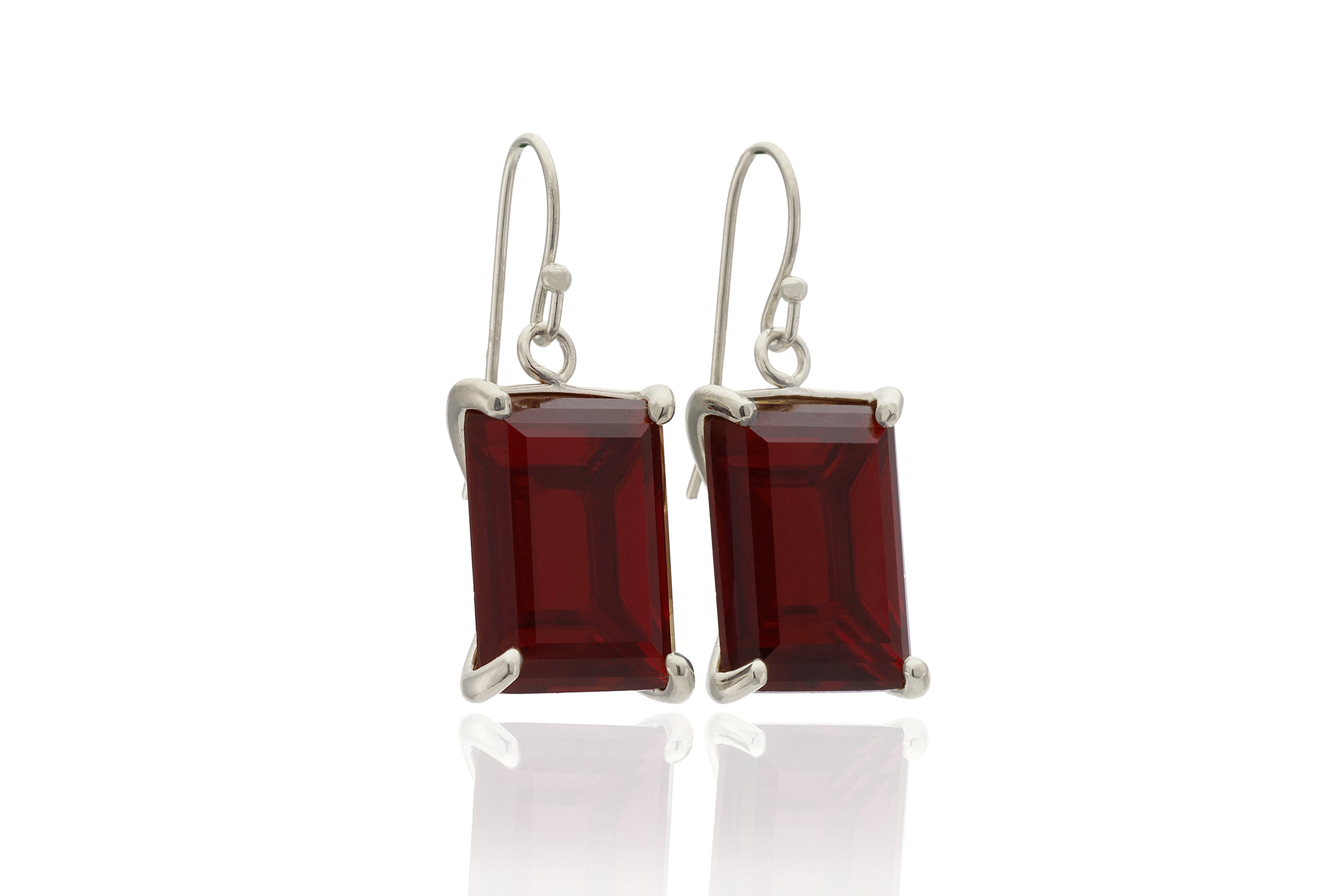 925 Silver Garnet Rectangle Dangle Earrings Earrings Anemone Jewelry