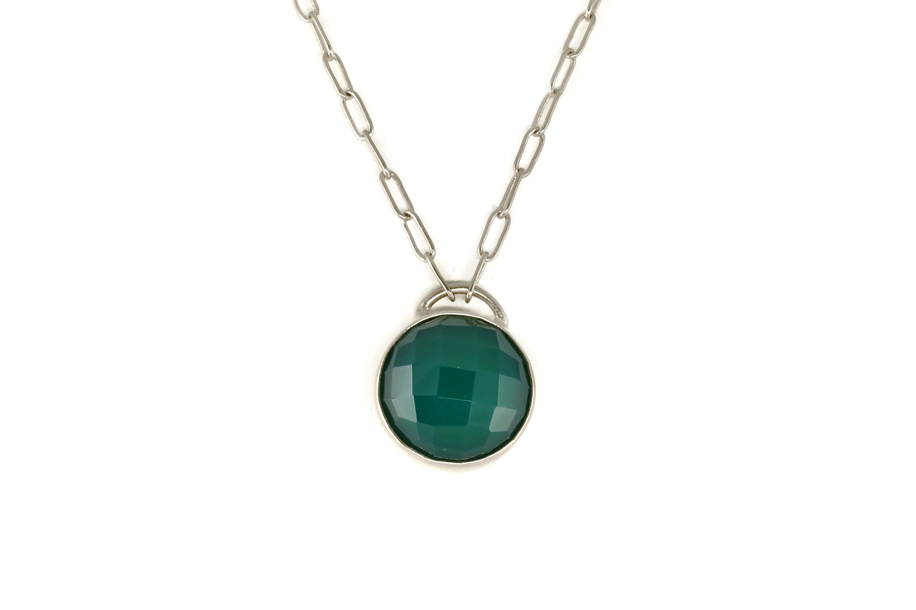 Purse Design Bezel Green Onyx Pendant Silver Necklace necklaces Anemone Limited