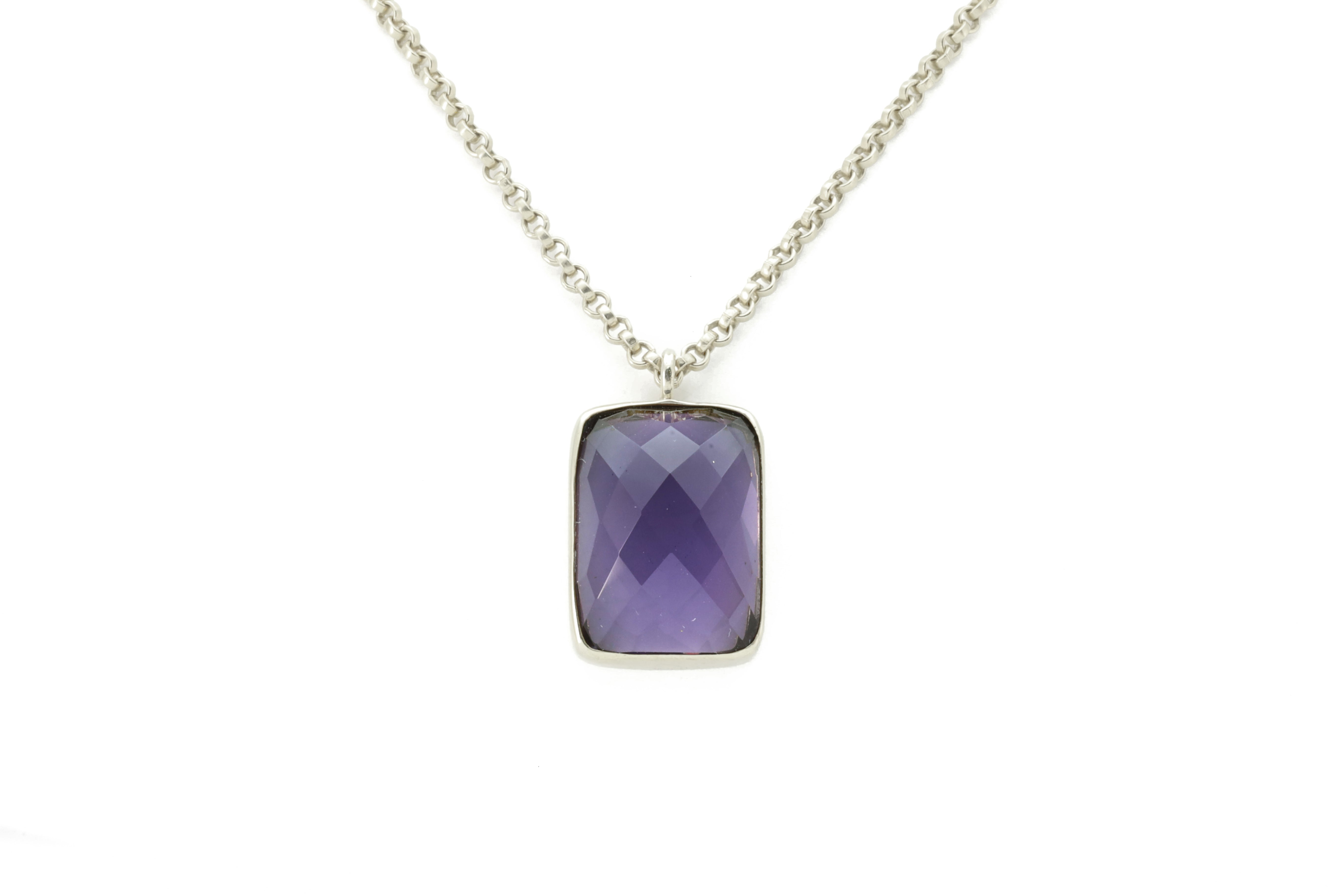925 Sterling Silver Faceted Rectangle Amethyst Pendant Necklace necklaces Anemone Limited