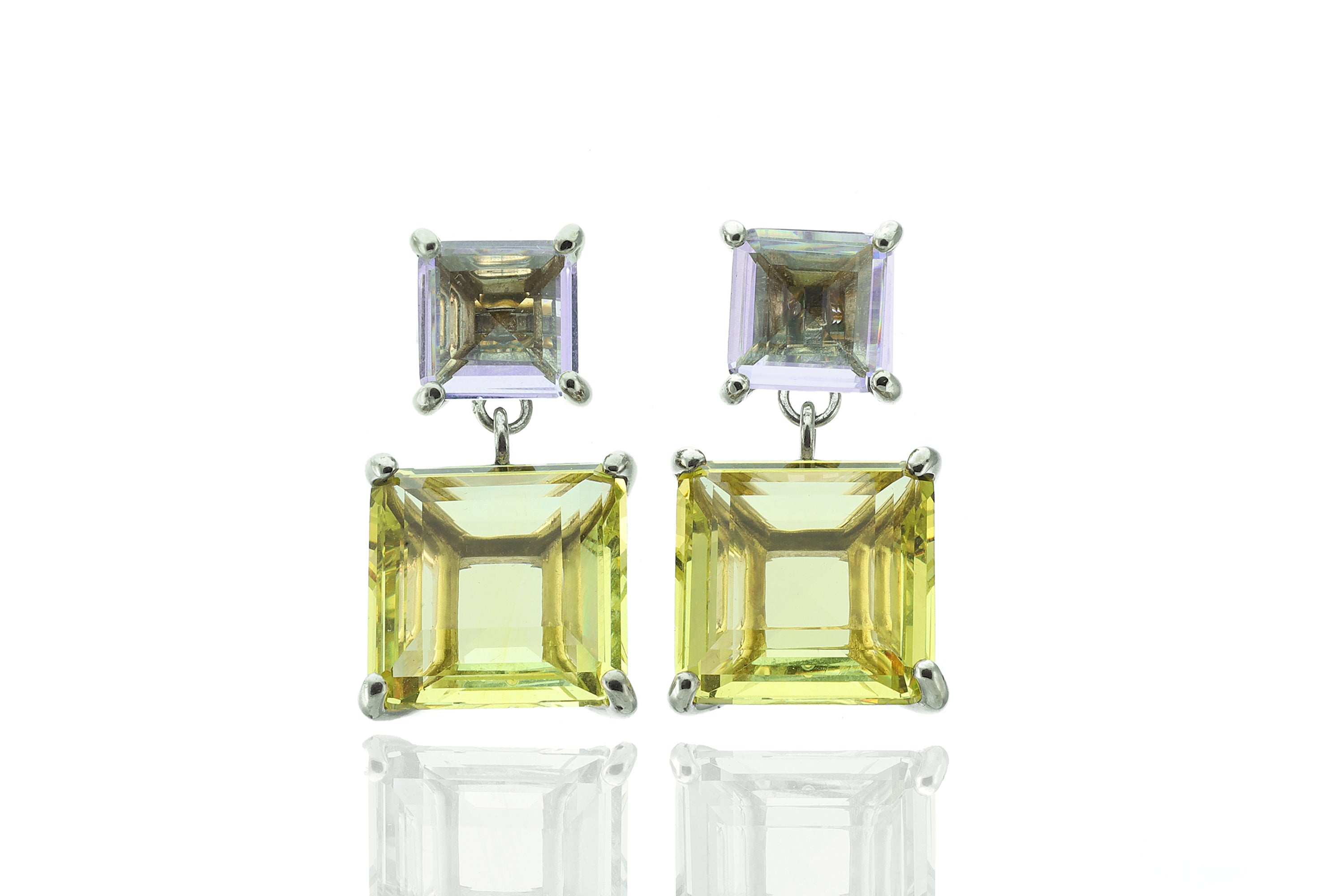Multi-Stone Square Tanzanite and Lemon Quartz Gold Earrings Earrings Anemone Jewelry