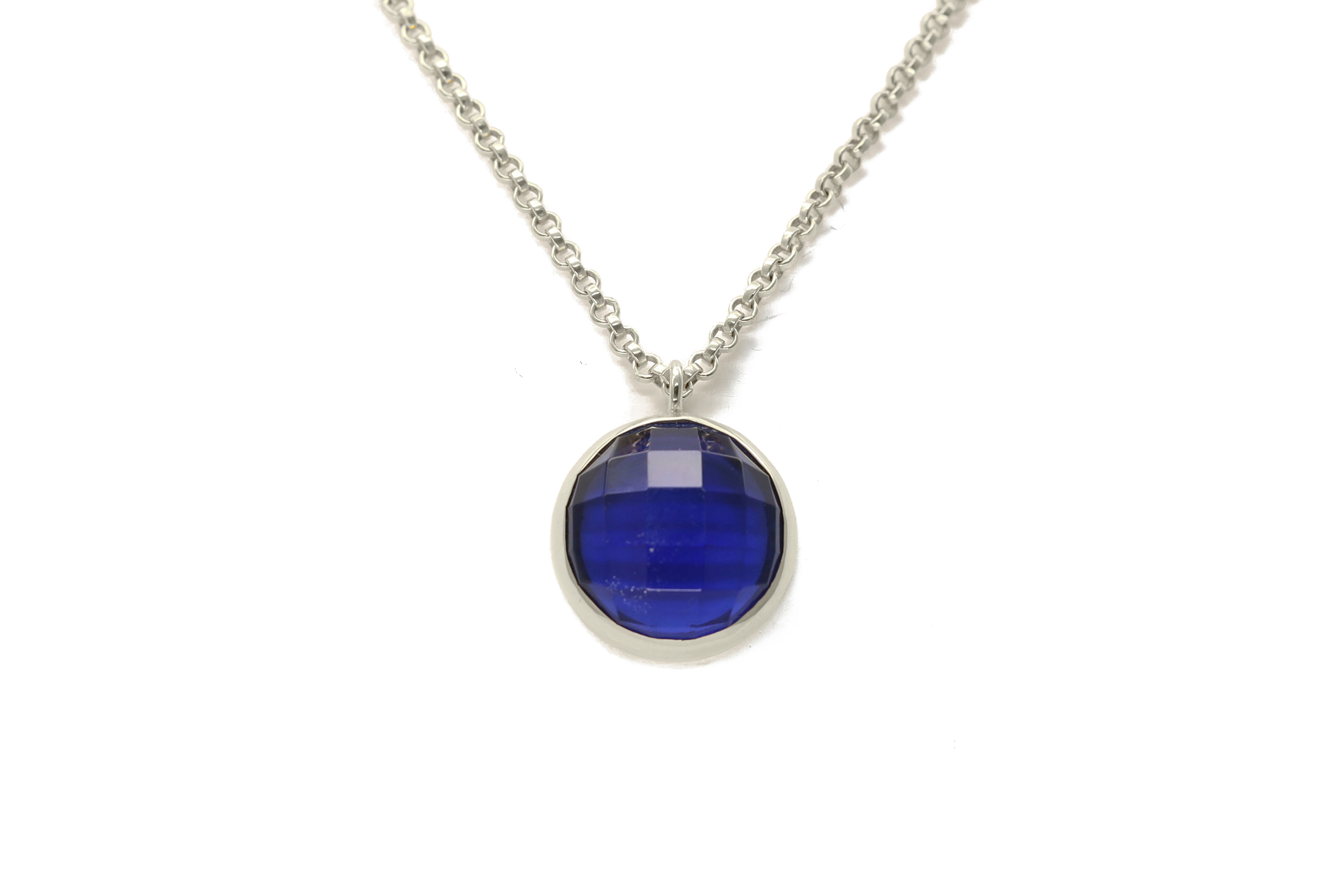Round Sapphire Pendant Necklace in 925 Silver necklaces Anemone Limited