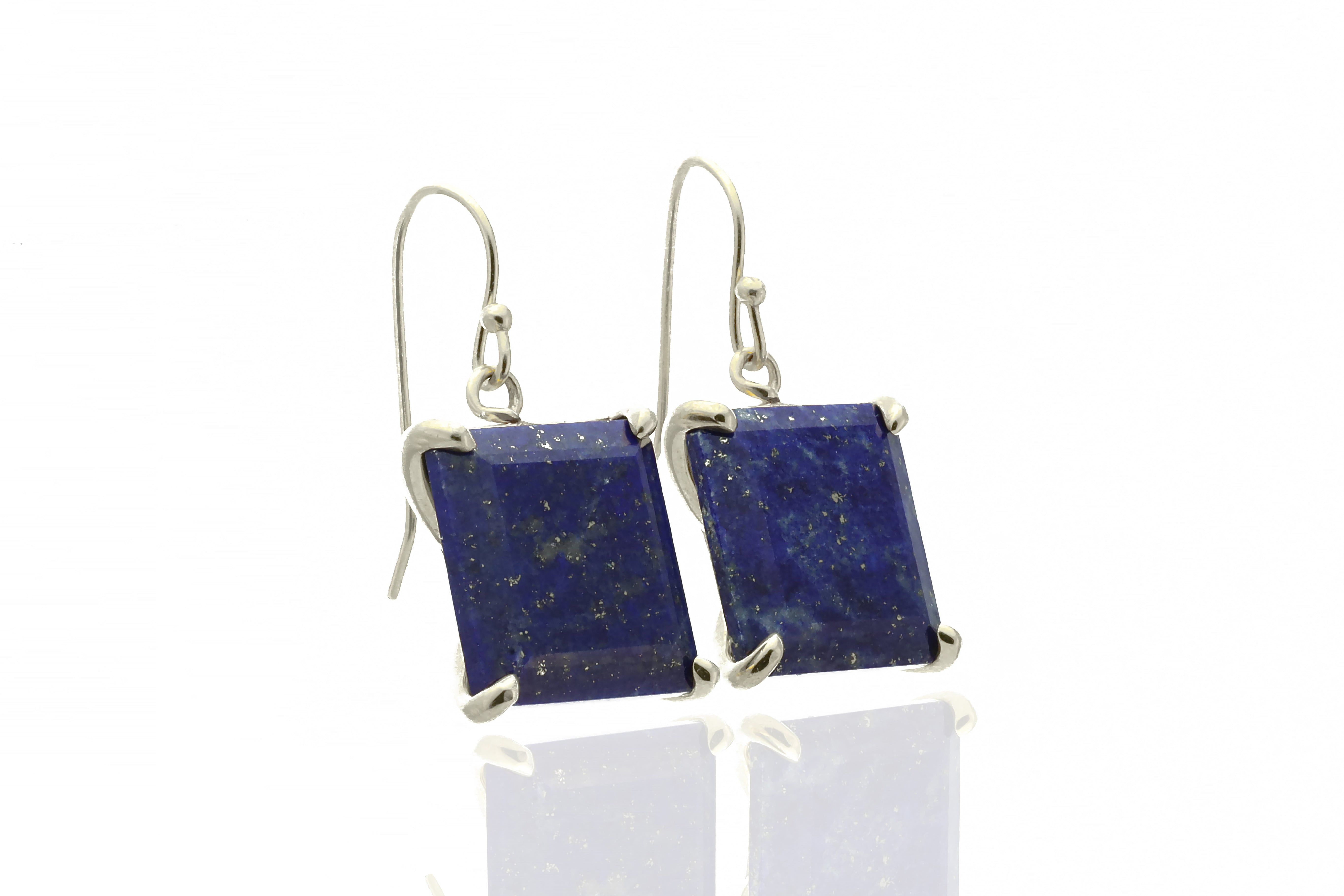 Statement Silver Earrings with Lapis Lazuli Gemstone Earrings Anemone Jewelry
