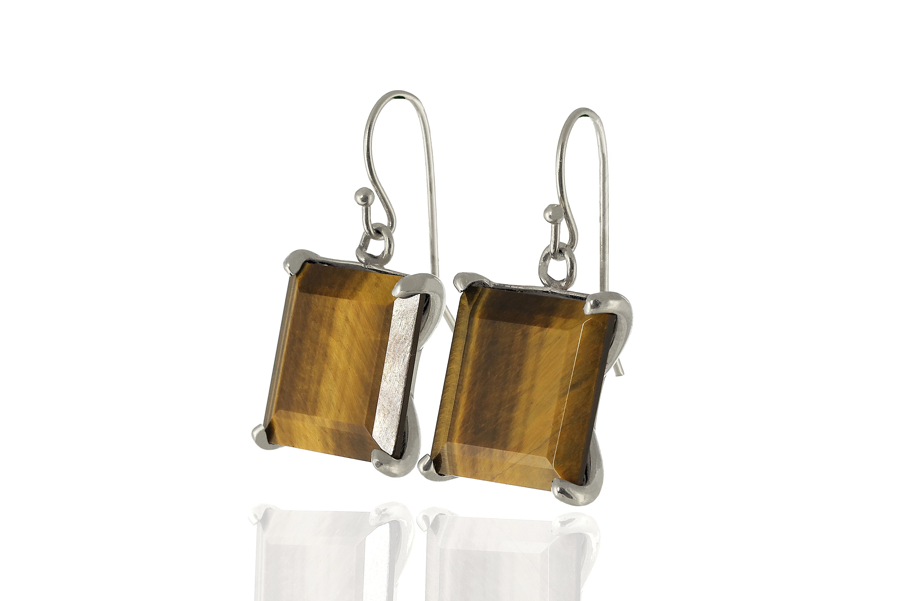 925 Silver Tiger Eye Square Princess Cut Earrings Earrings Anemone Jewelry