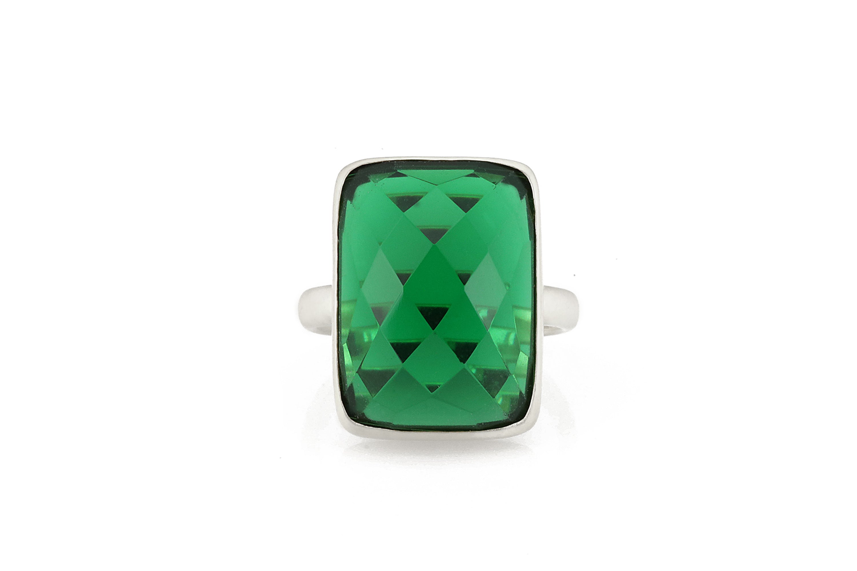 Sterling Silver Rectangle Cut Emerald Bezel Ring Rings Anemone Limited