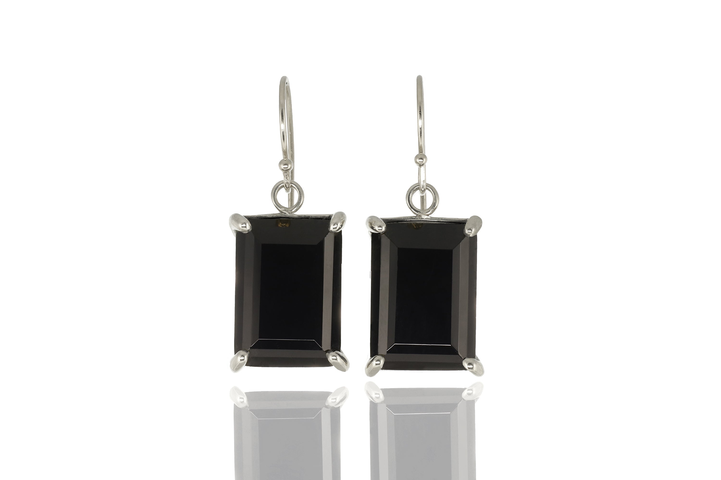 Rectangle Cut Black Onyx Sterling Silver Earrings Earrings Anemone Jewelry