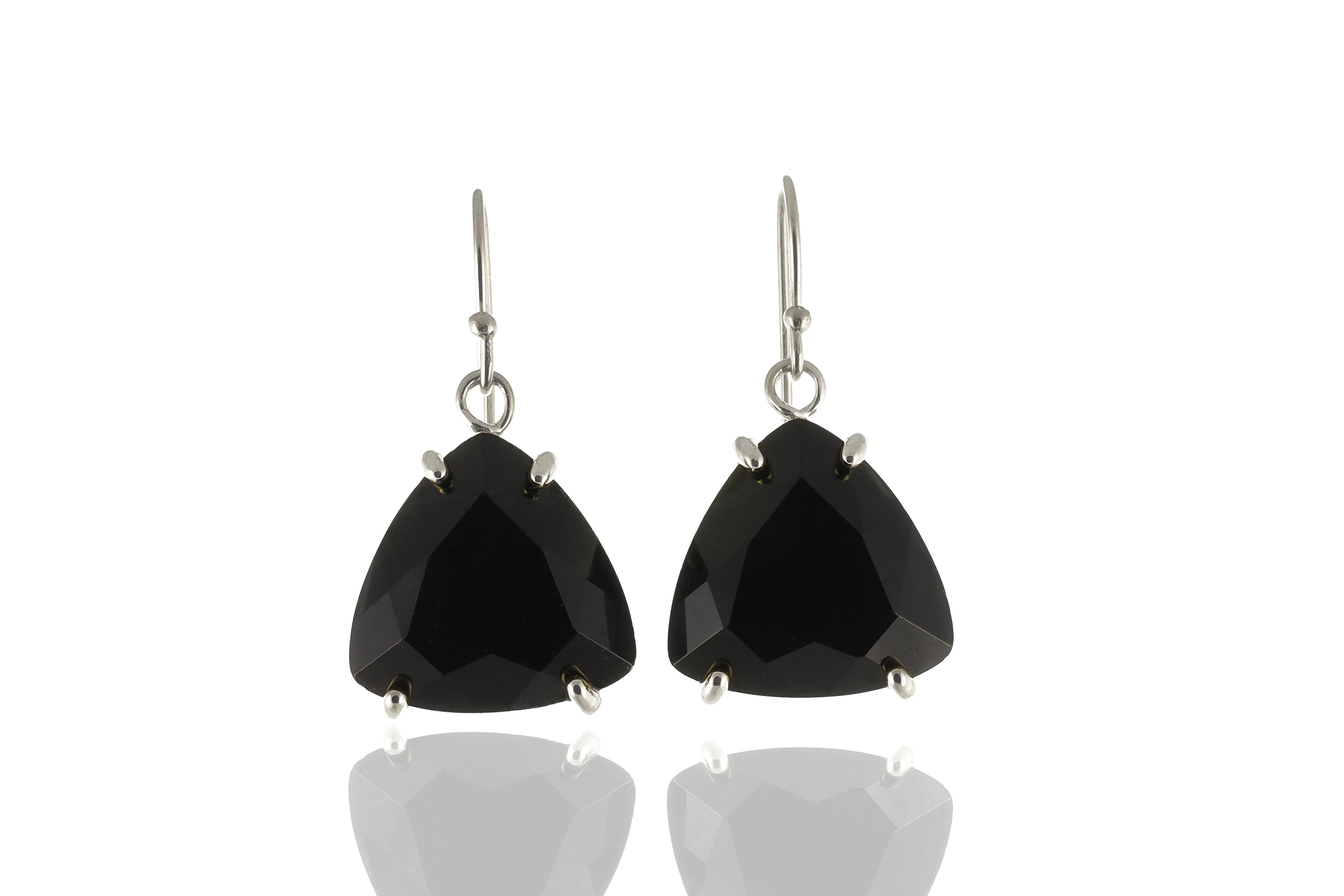 Sterling Silver Black Onyx Trillion Cut Dangle Earrings Earrings Anemone Jewelry