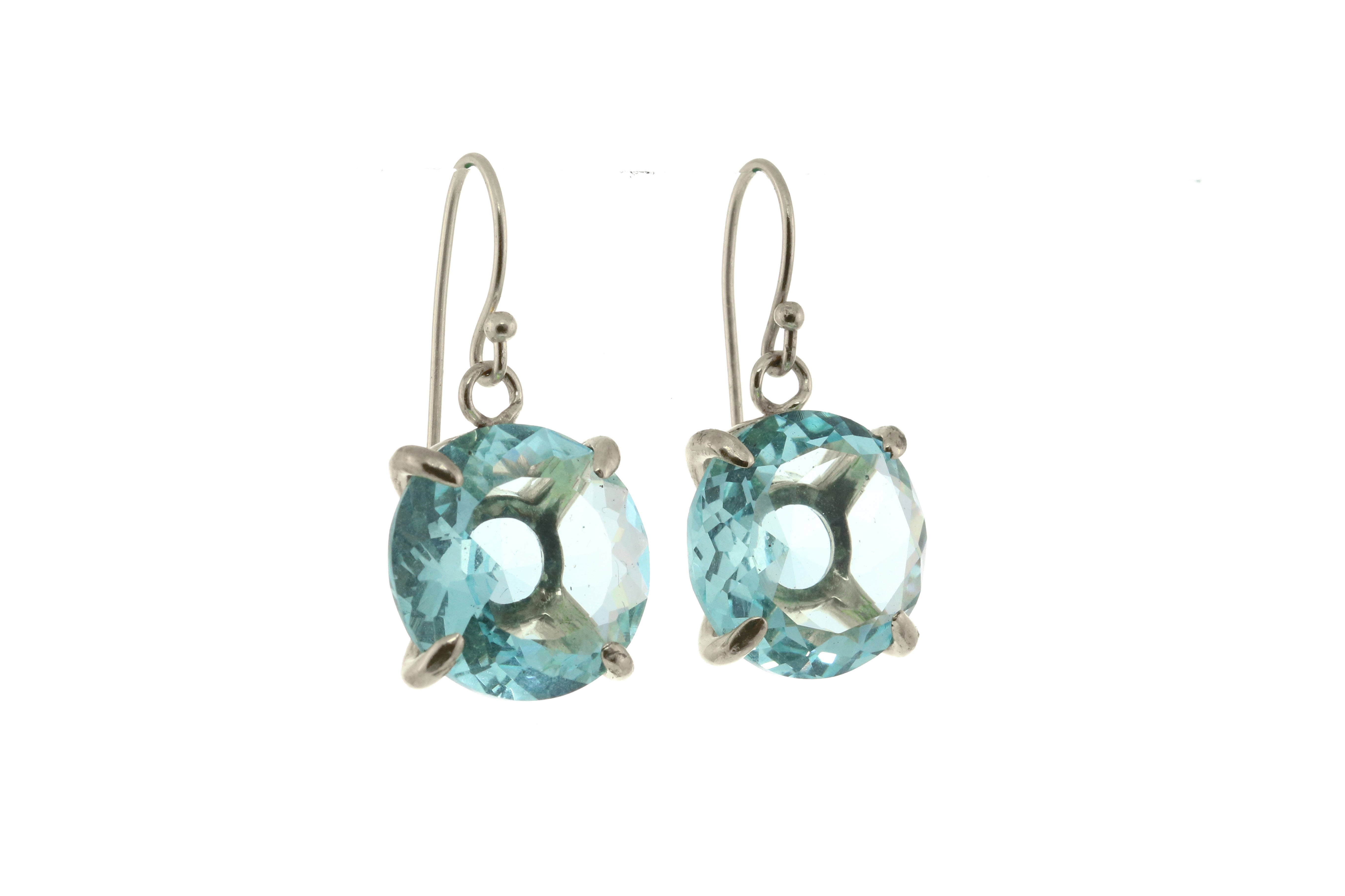 Round Blue Topaz Earrings in Sterling Silver Earrings Anemone Jewelry