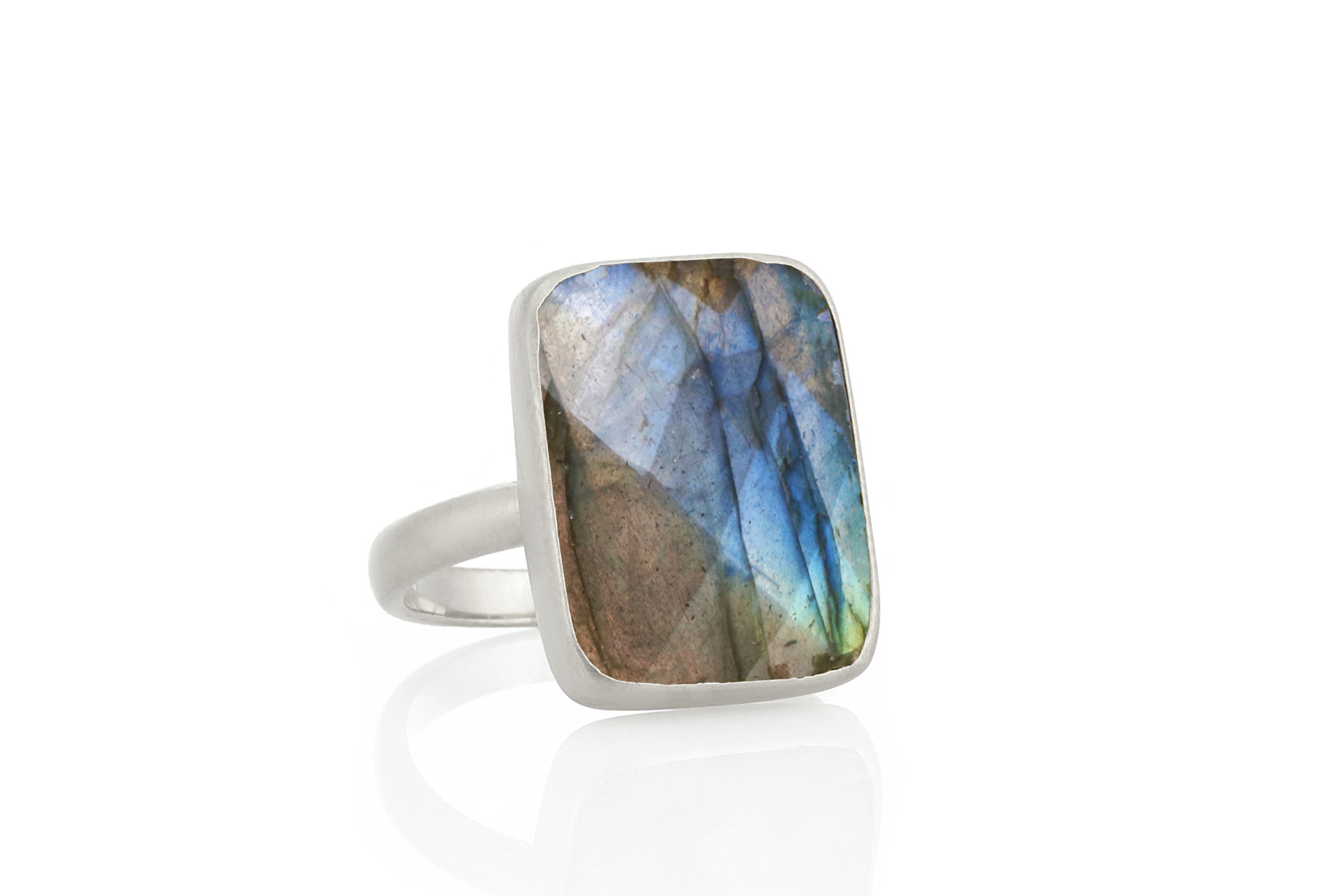 Big Rectangle Labradorite Silver Stackable Statement Ring Rings Anemone Limited