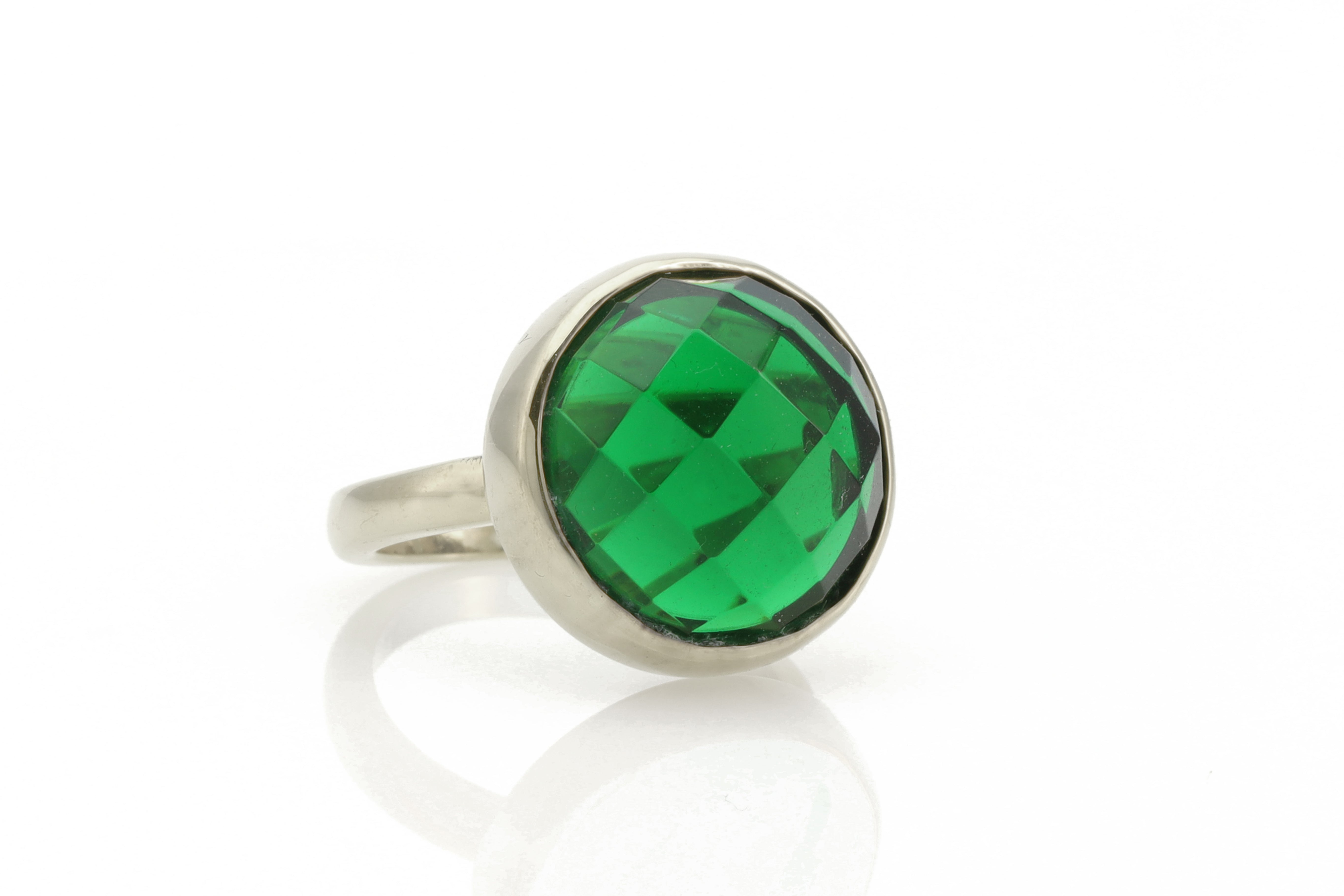 Statement Emerald Gemstone 925 Silver Bezel Set Ring Rings Anemone Limited