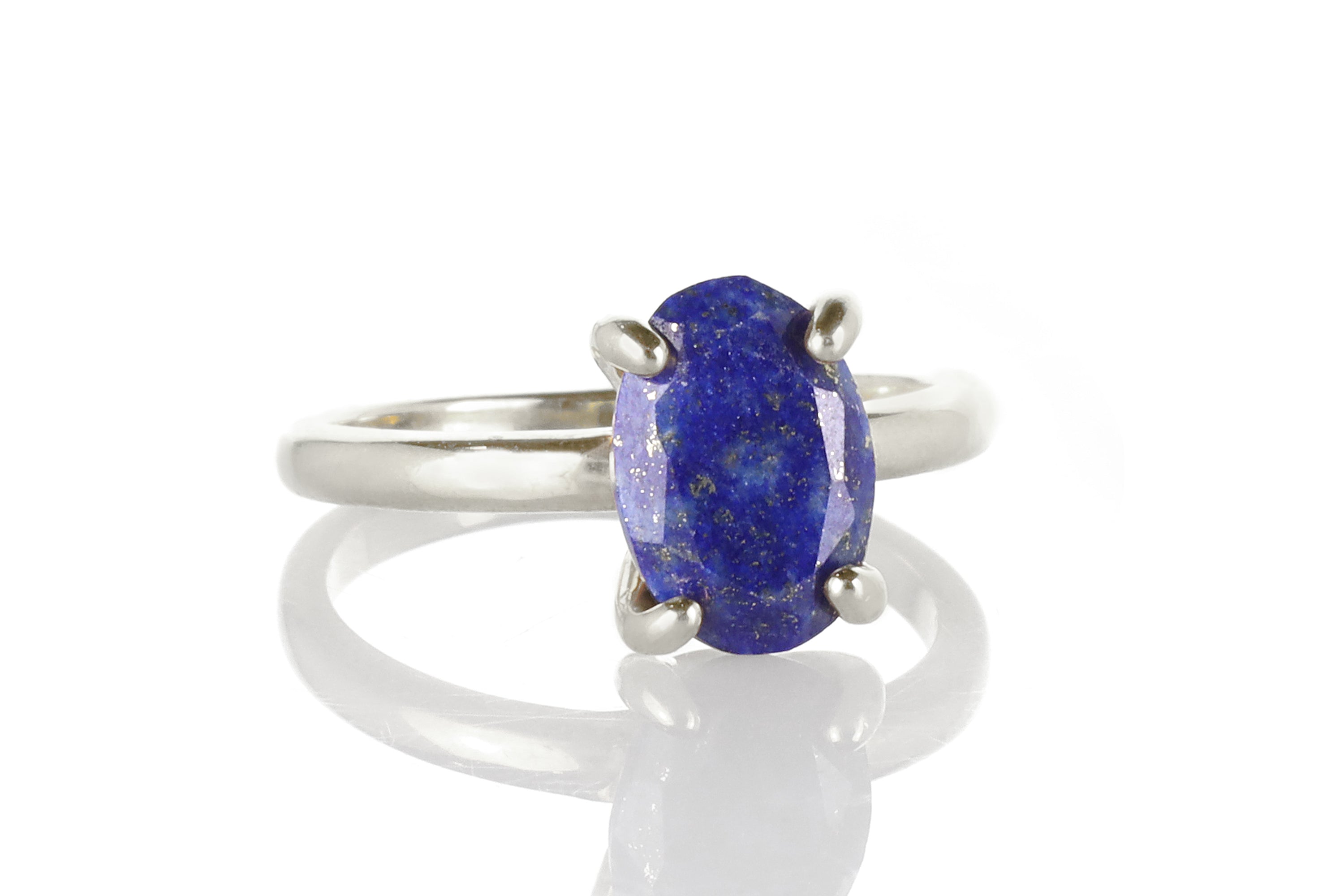 14K Gold Stackable Lapis Oval Gemstone Ring Rings Anemone Unique