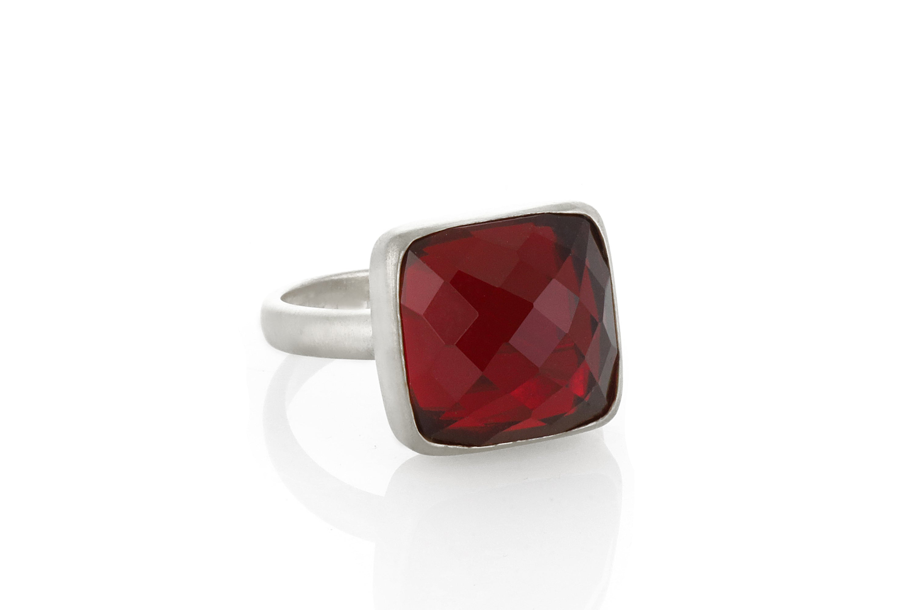 Square Faceted Garnet Bezel Set Gold Ring Rings Anemone Limited