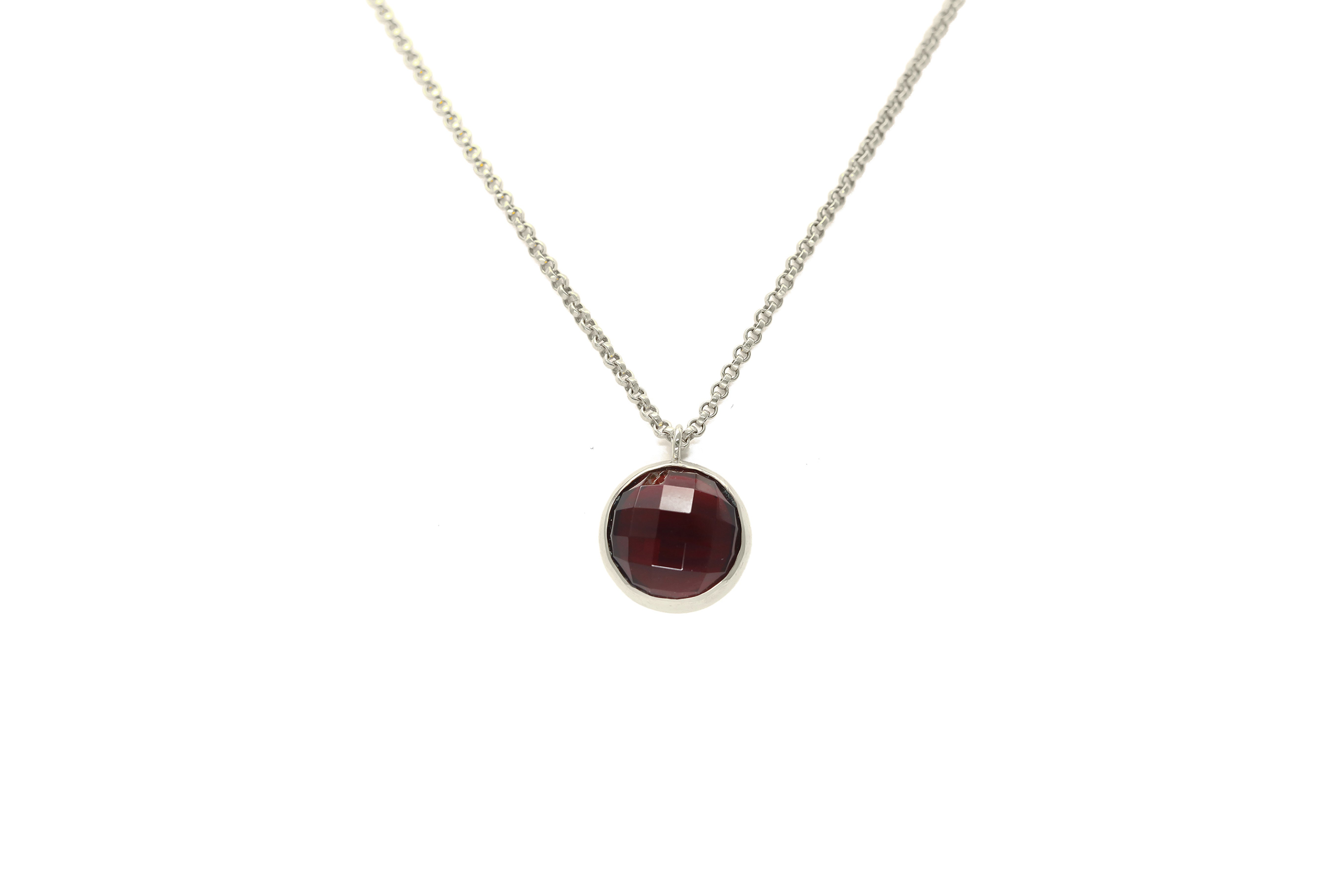 Garnet Pendant Necklace in 925 Sterling Silver necklaces Anemone Limited