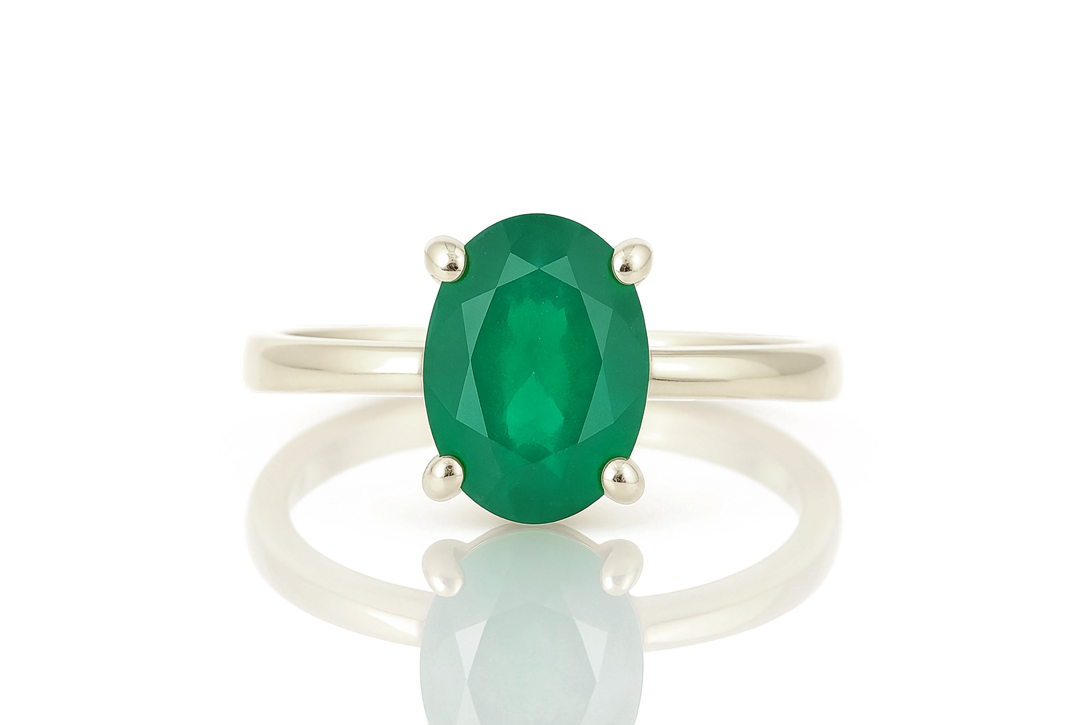 Green Onyx Sterling Silver Oval Ring Rings Anemone Unique