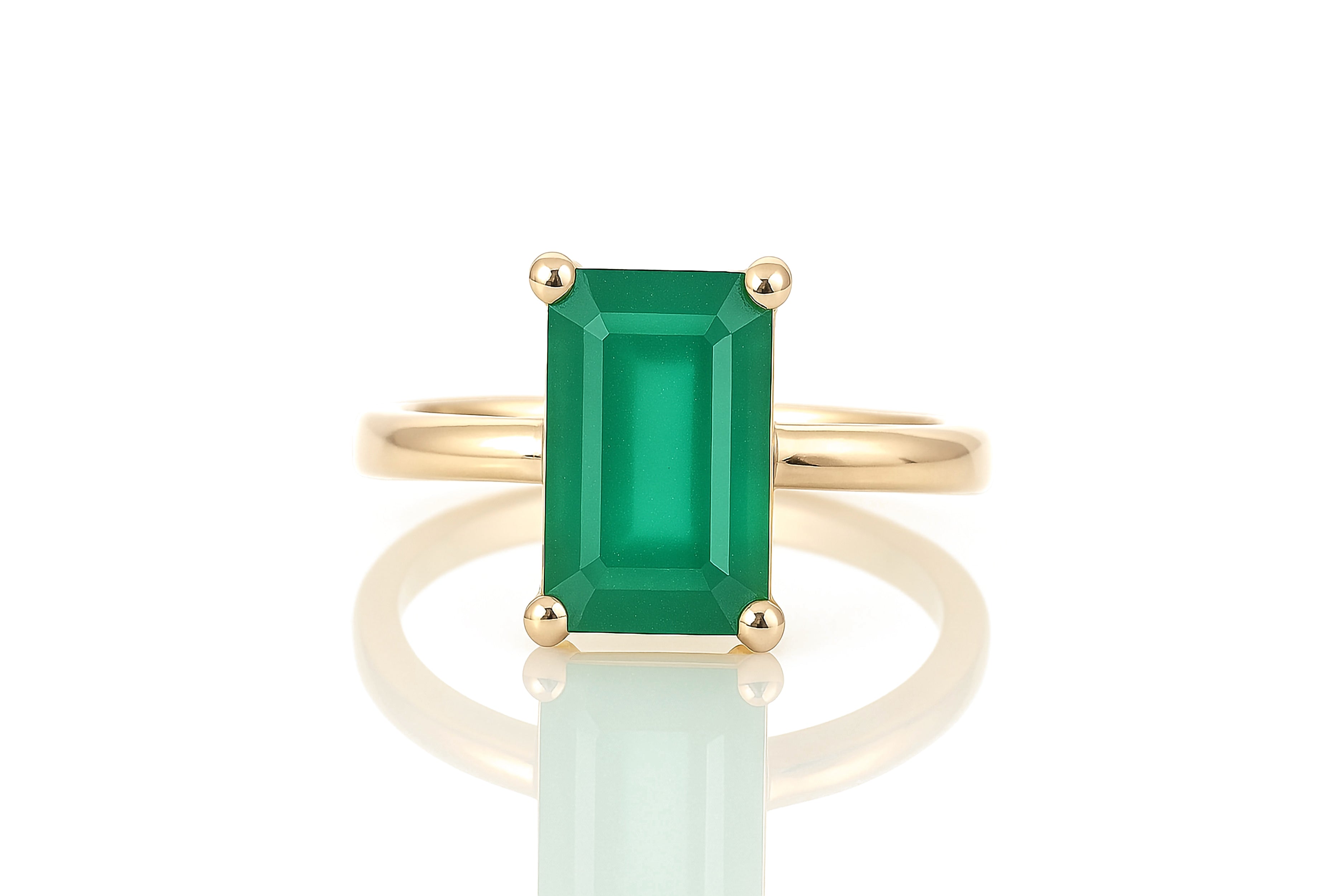Rose Gold Rectangle Cut Green Onyx Ring Rings Anemone Unique
