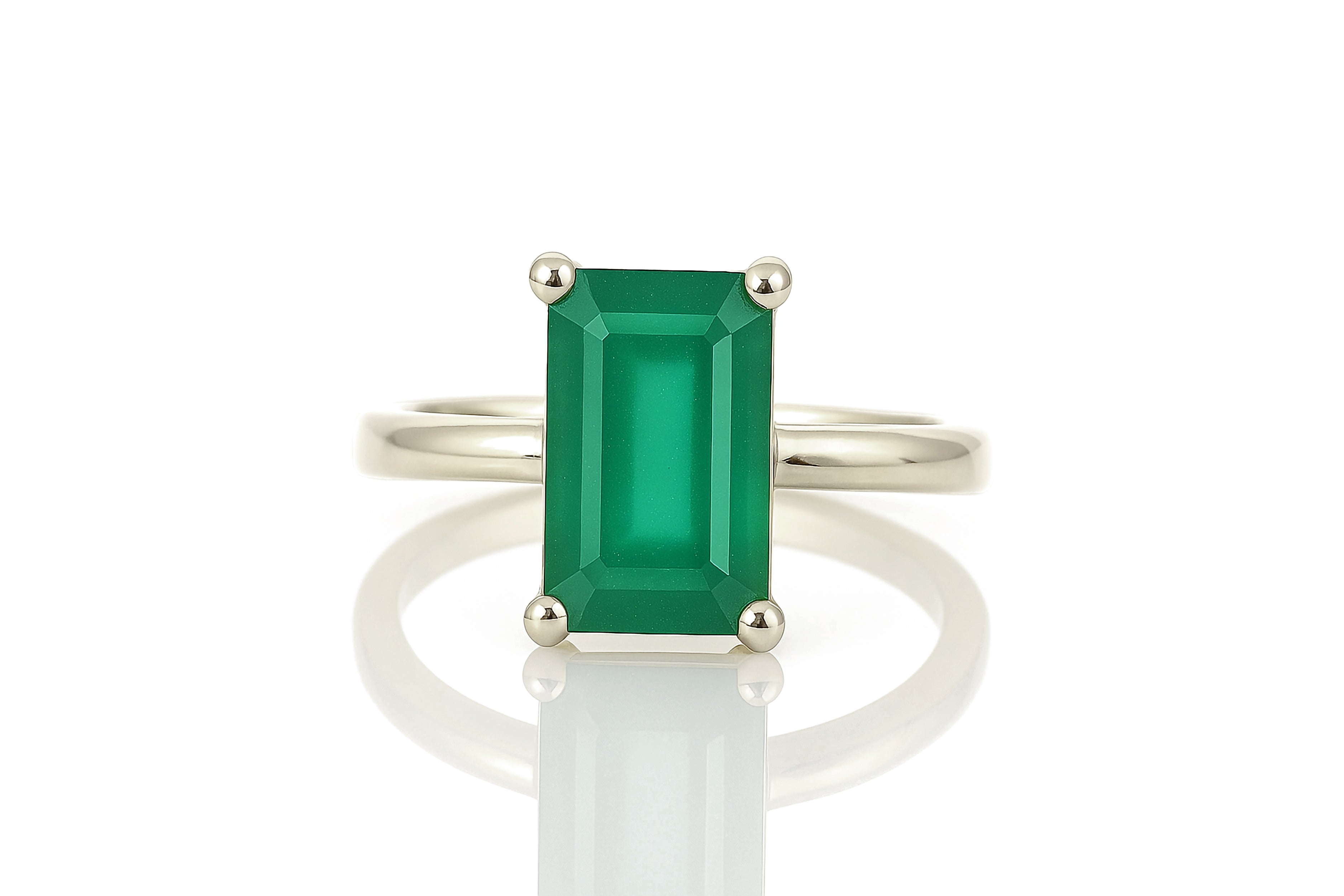 Rose Gold Rectangle Cut Green Onyx Ring Rings Anemone Unique