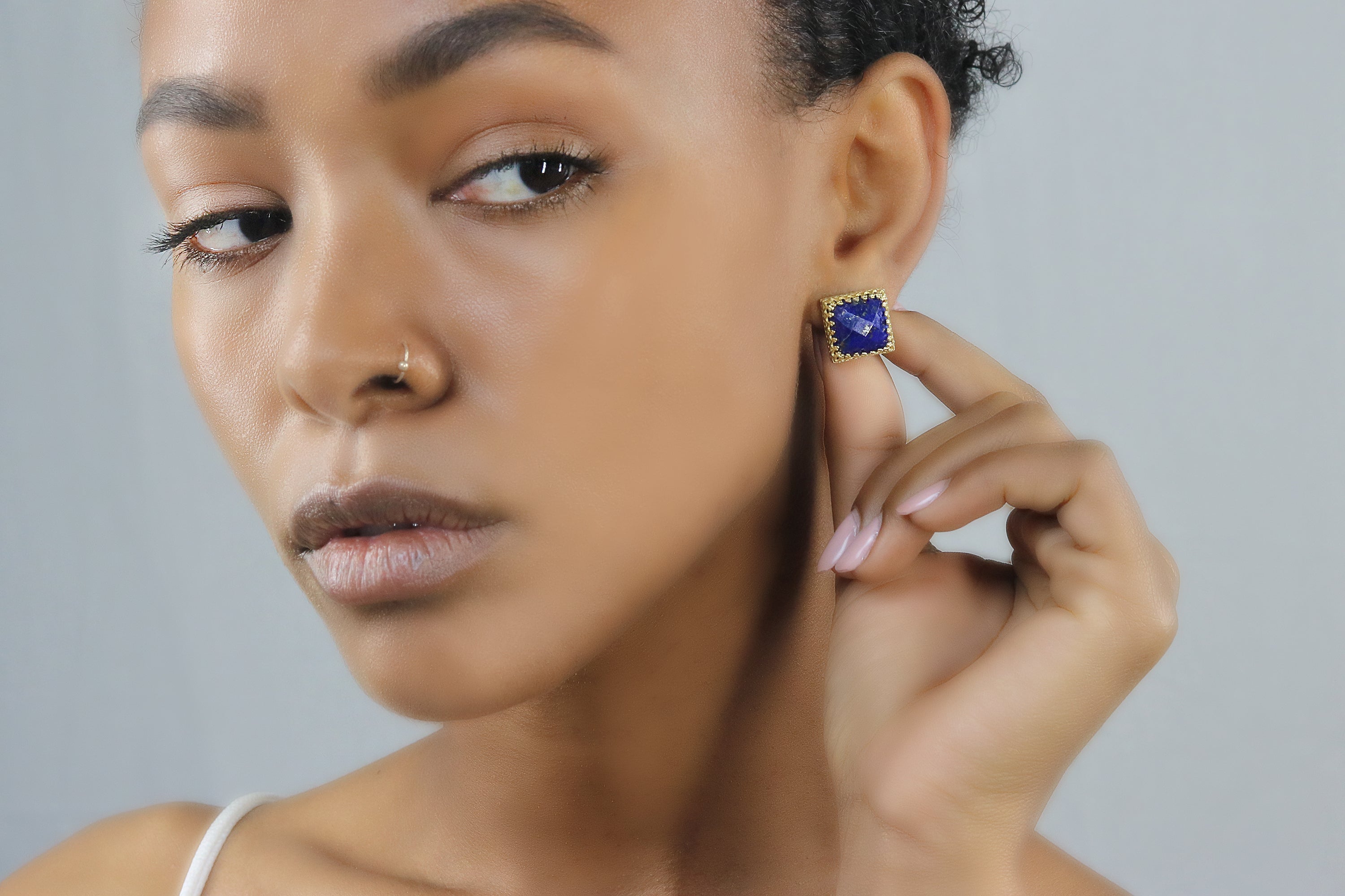 Gem Earrings for Women - Square Lapis Lazuli in 14k Rose Gold Filled Earrings - Artisan-made Blue Earrings for Women Earrings Anemone Jewelry