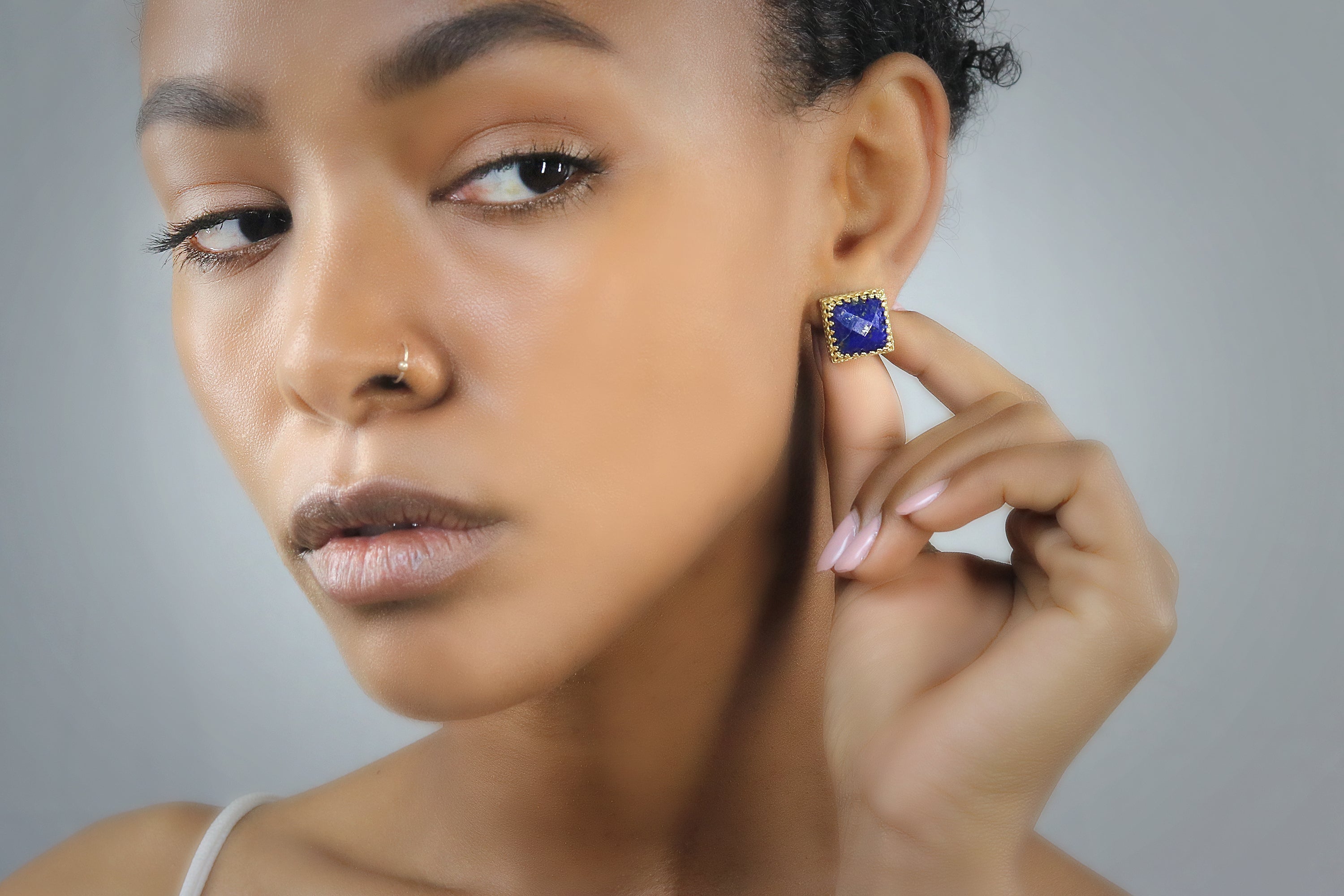 14k Gold Lapis Lazuli Square Earrings Earrings Anemone Jewelry