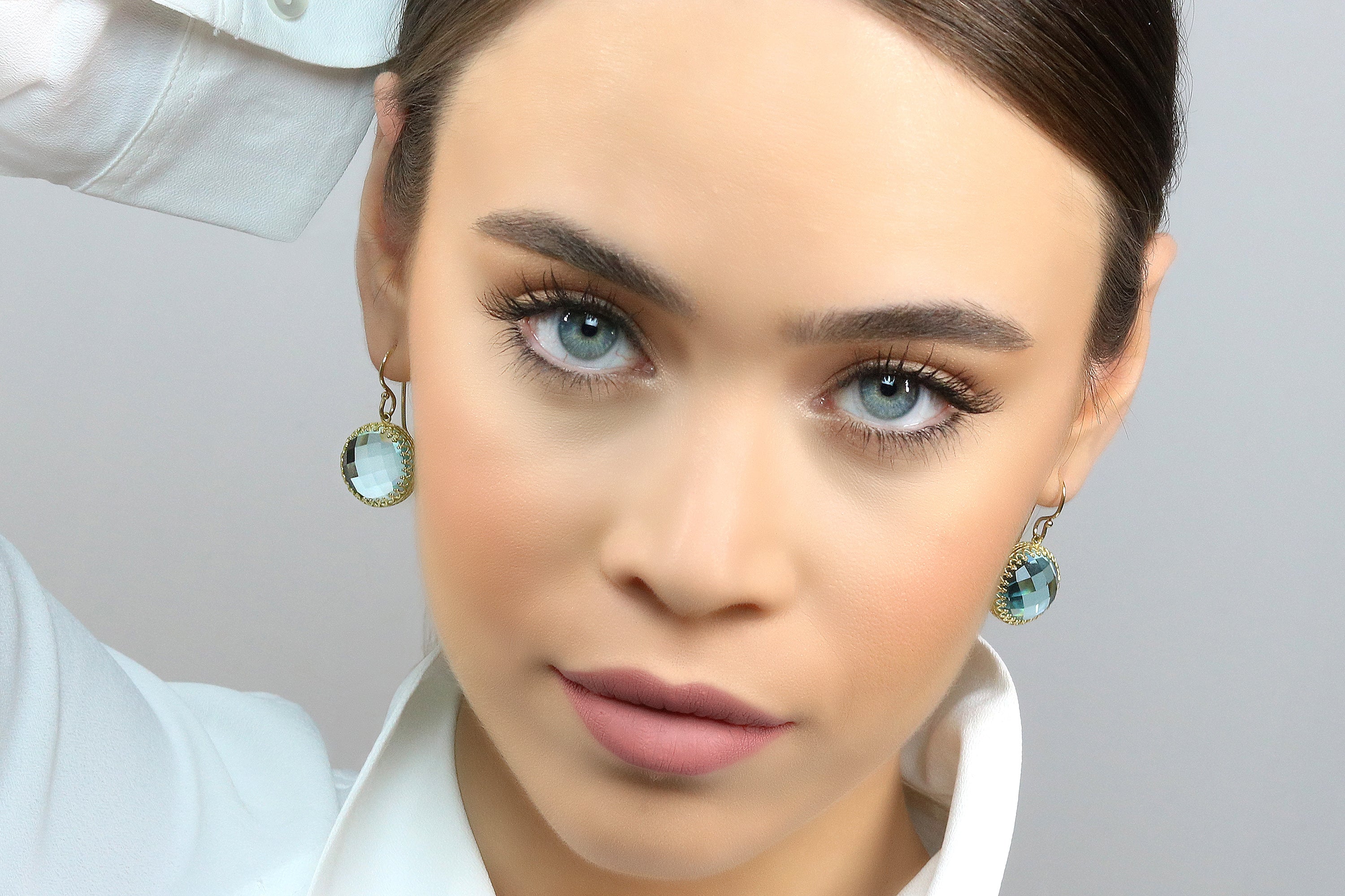 Sophisticated Round Topaz Earrings in Gold Earrings Anemone Jewelry