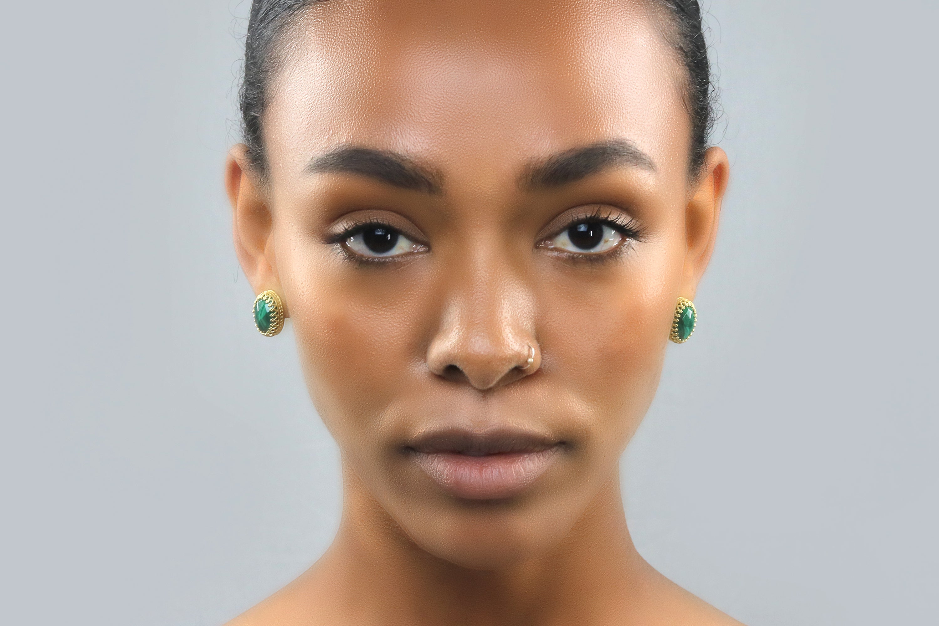 Gold Filled Oval Malachite Stud Earrings Earrings Anemone Jewelry