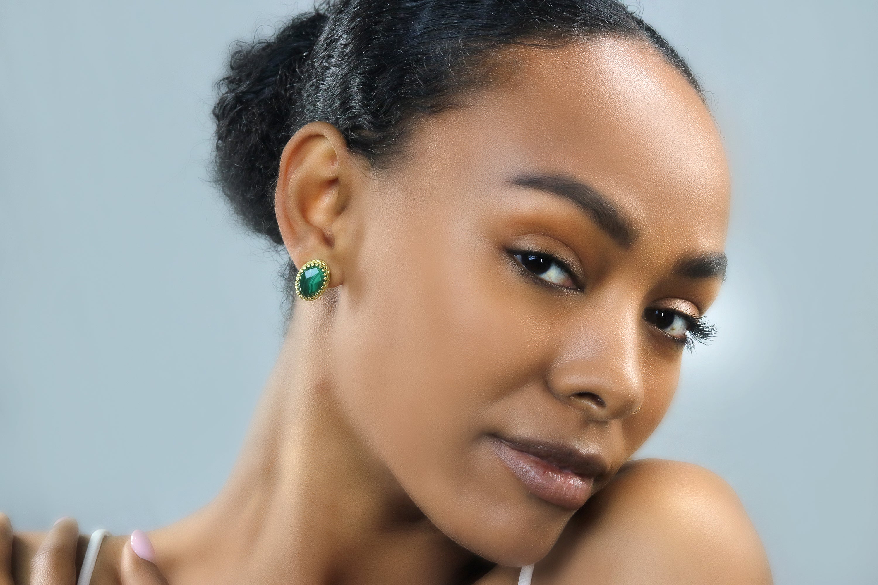 Gold Filled Oval Malachite Stud Earrings Earrings Anemone Jewelry