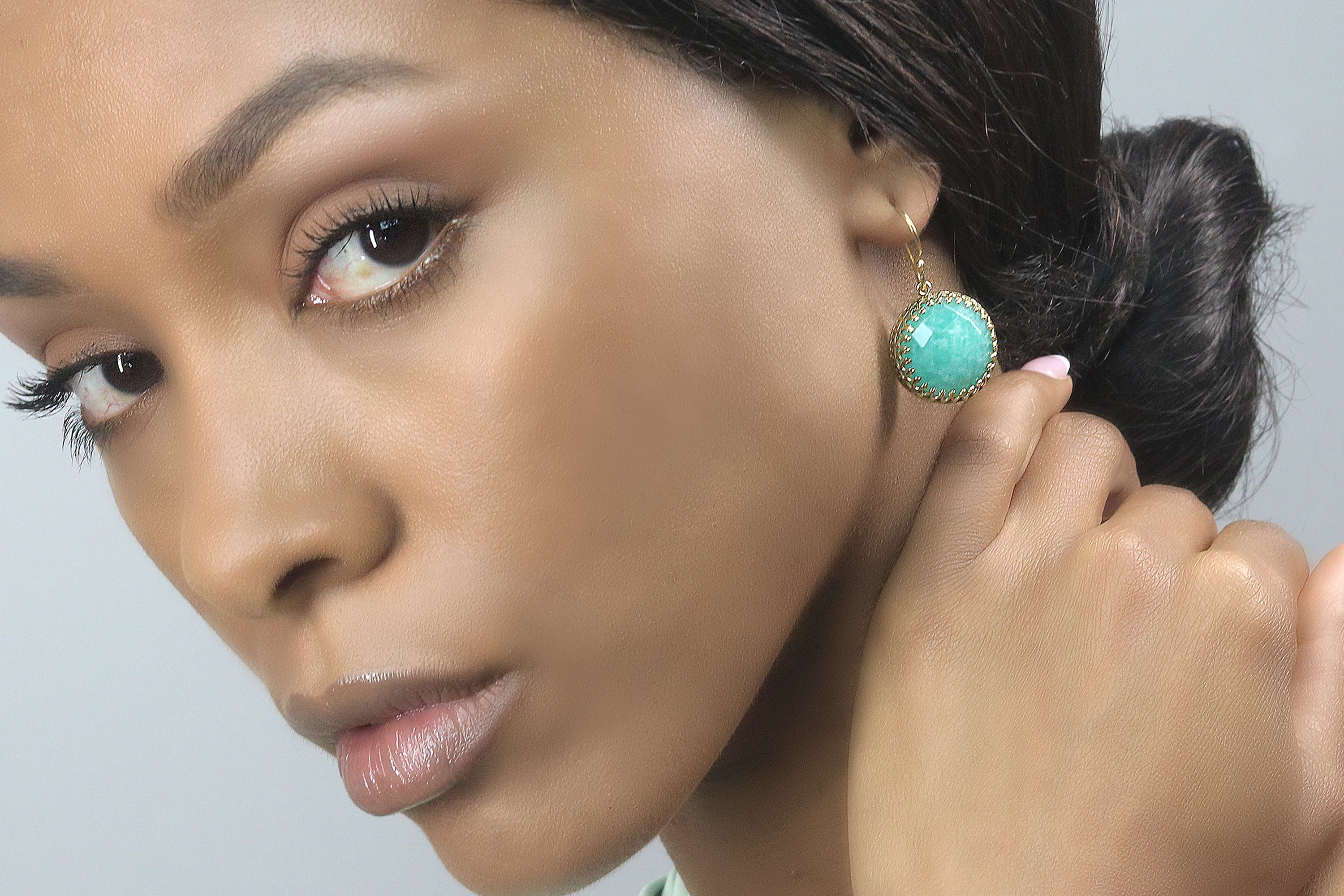 Amazing Amazonite Gold Statement Earrings Earrings Anemone Jewelry