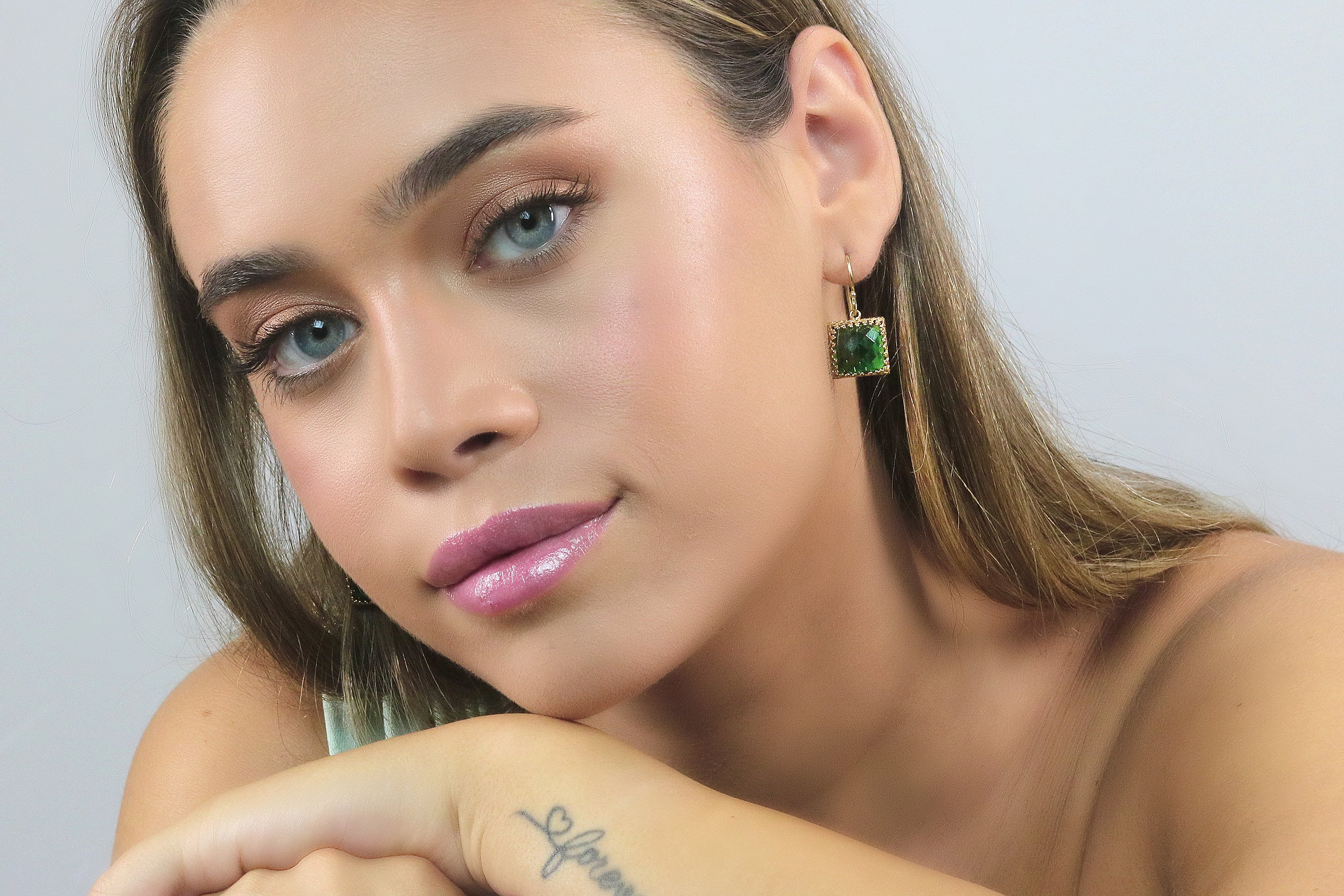 Artisan Emerald Earrings in 14k Gold Earrings Anemone Jewelry