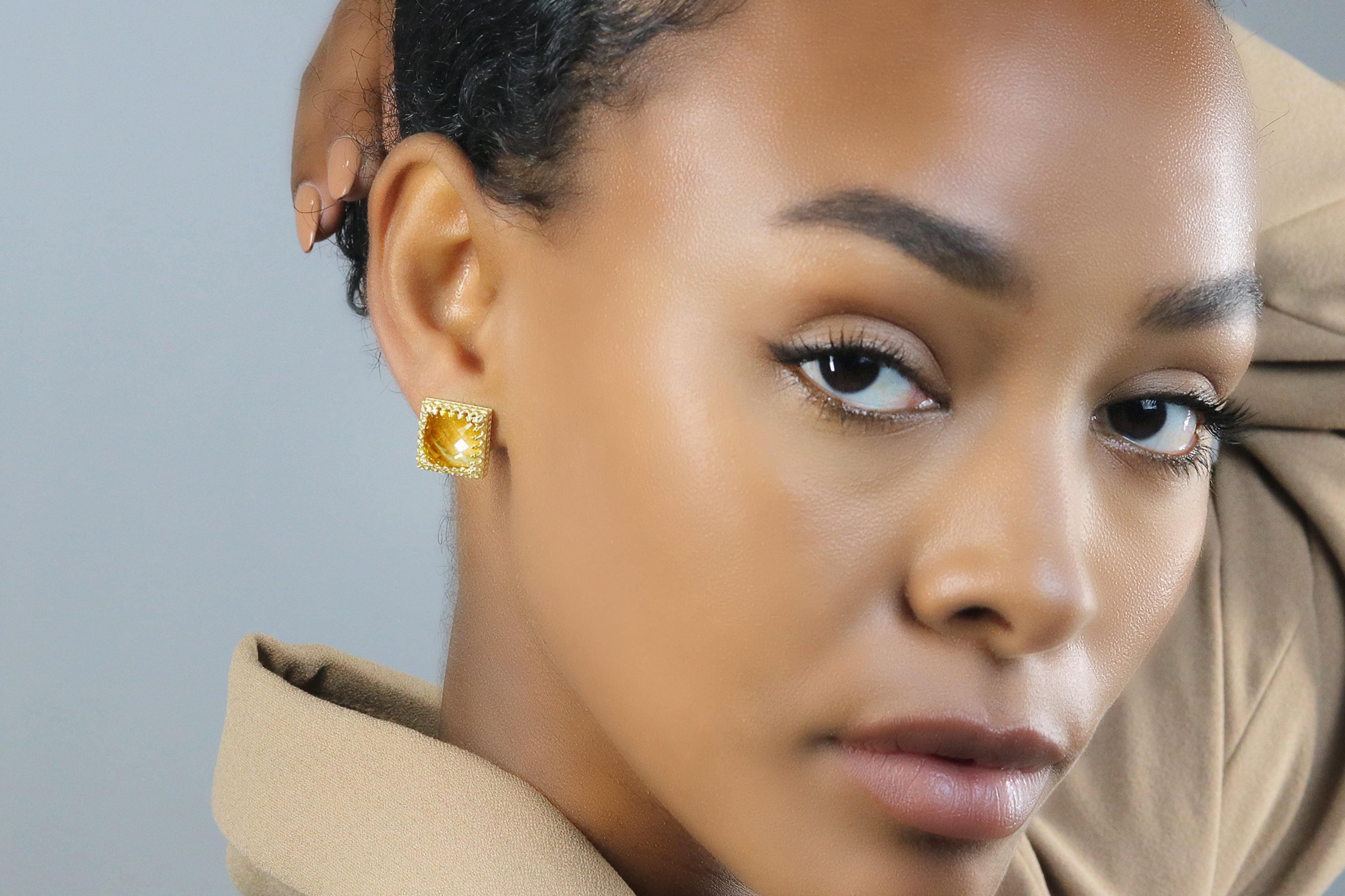 Square Citrine Gold Earrings Earrings Anemone Jewelry