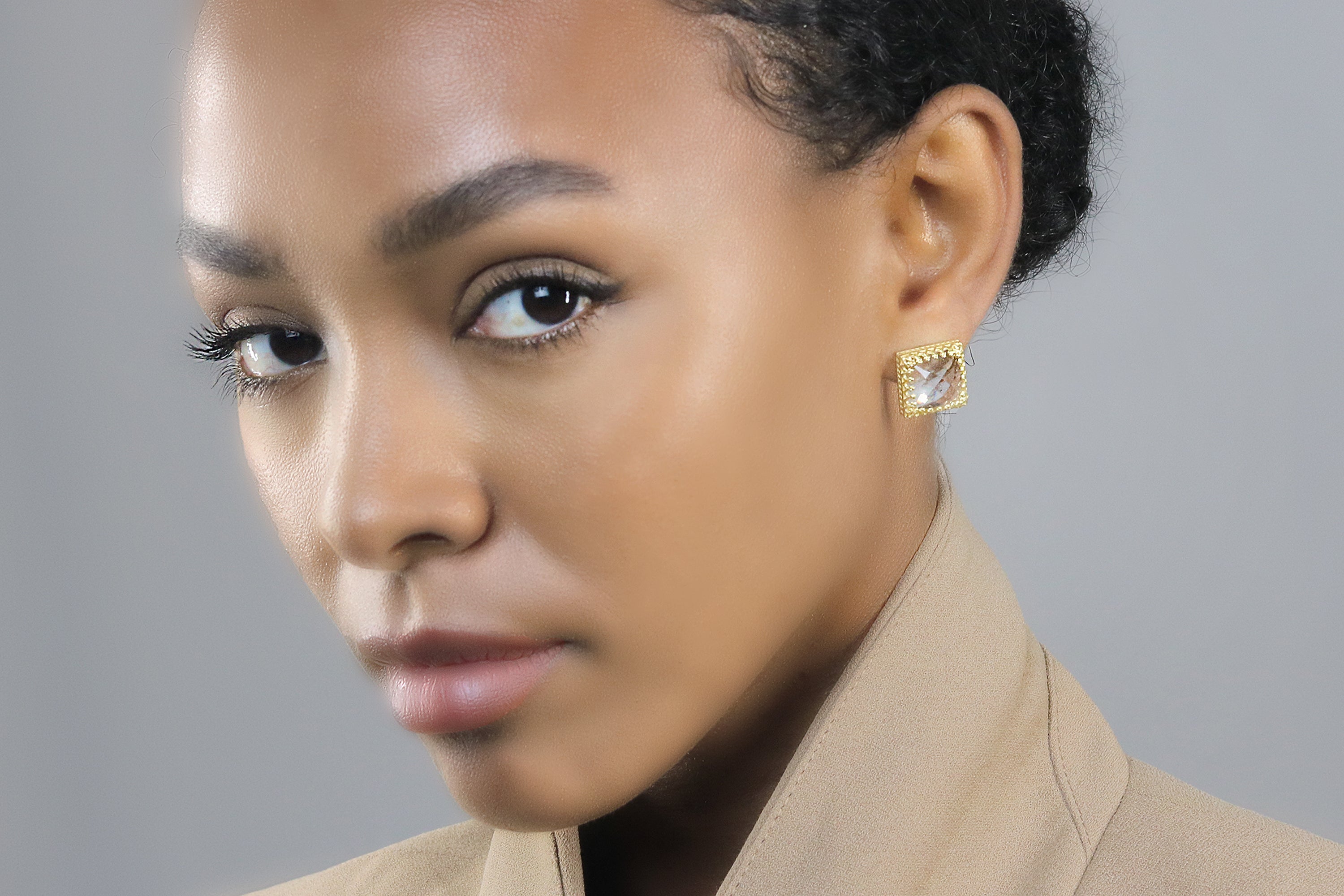 Gleaming Square Quartz Crystal Rose Gold Earrings Earrings Anemone Jewelry