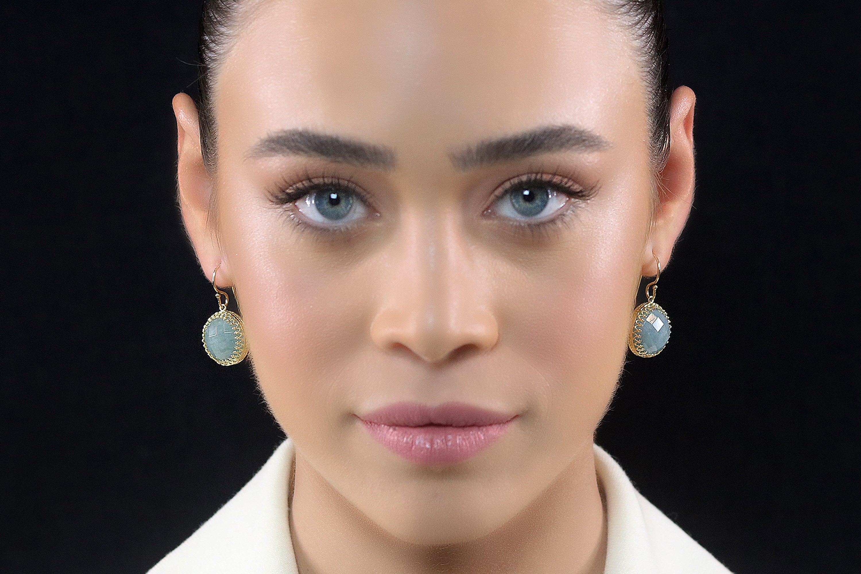 Vintage Inspired Round Aquamarine Gold Earrings Earrings Anemone Jewelry