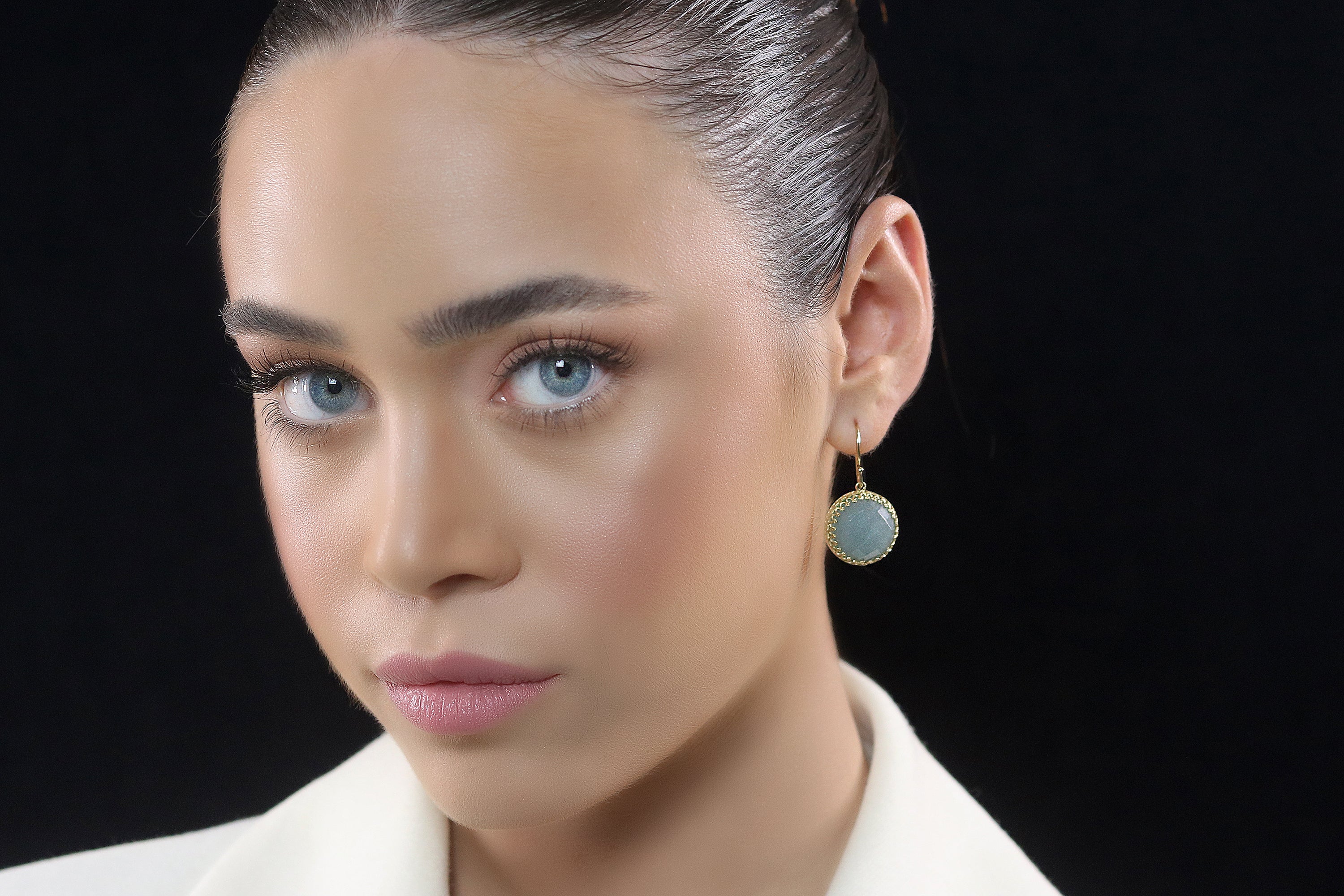 Vintage Inspired Round Aquamarine Gold Earrings Earrings Anemone Jewelry