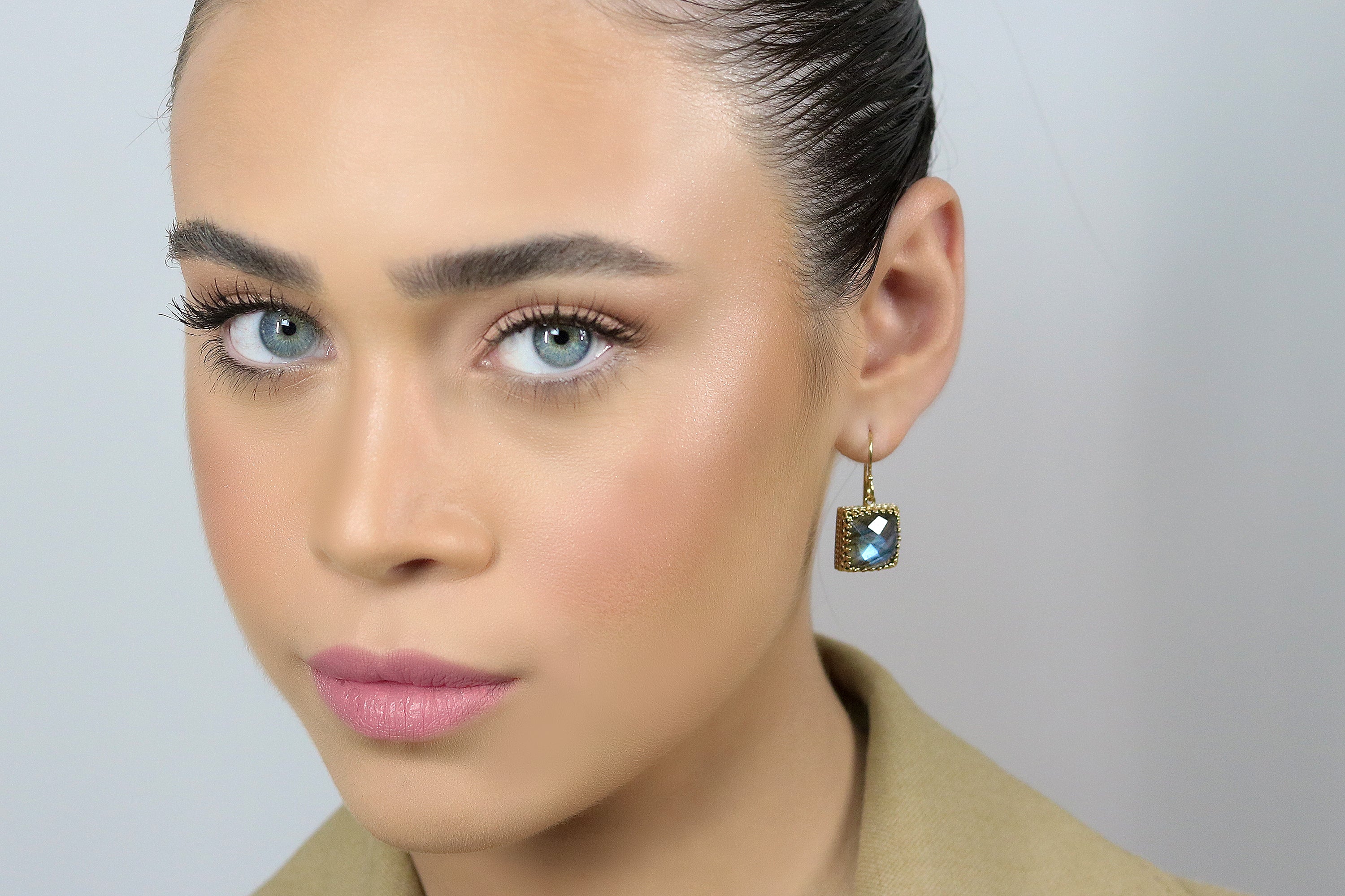 Statement Natural Labradorite Gold Earrings Earrings Anemone Jewelry