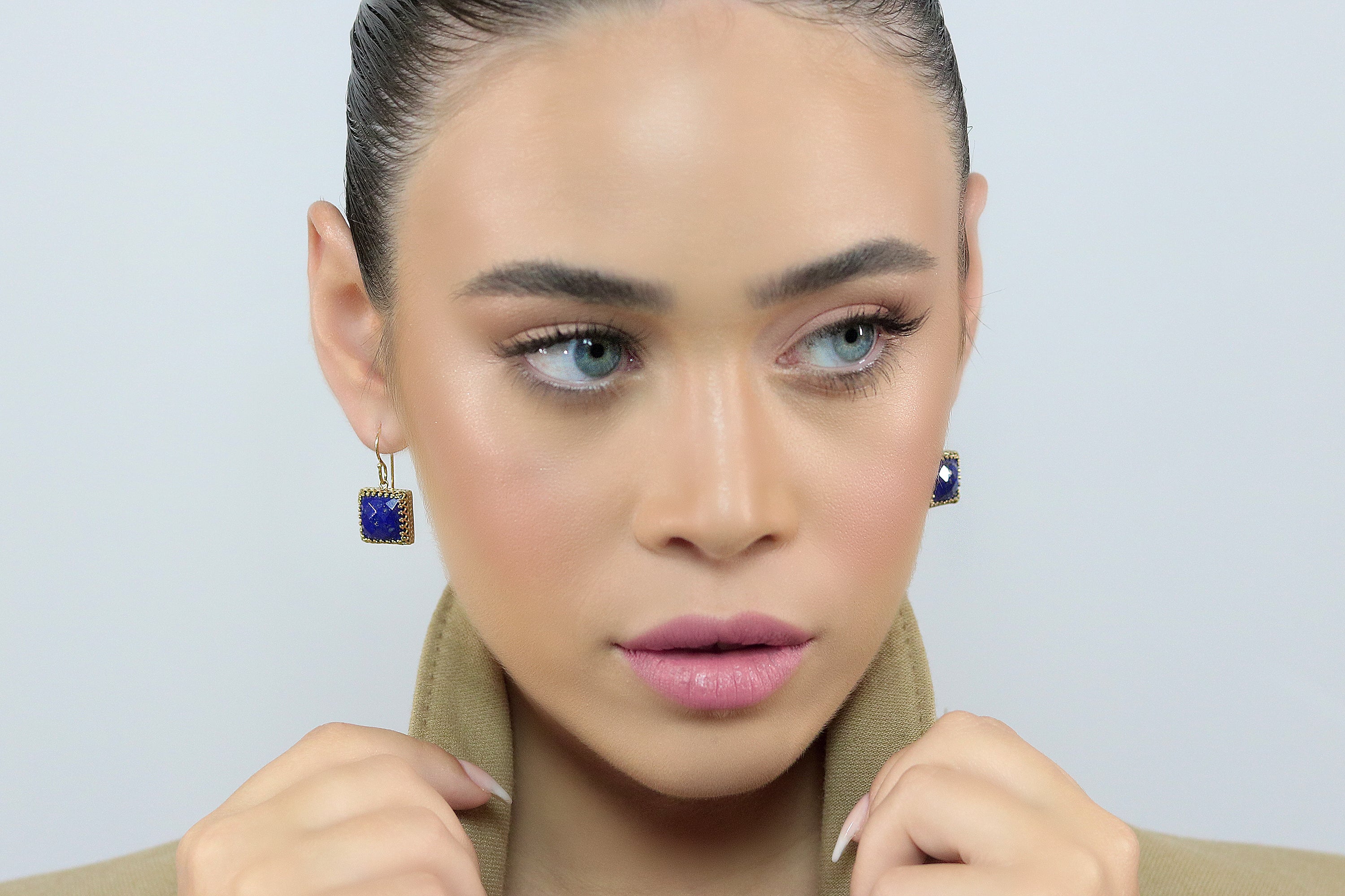 Bold Blue Lapis Lazuli Intricate Earrings in Gold Earrings Anemone Jewelry