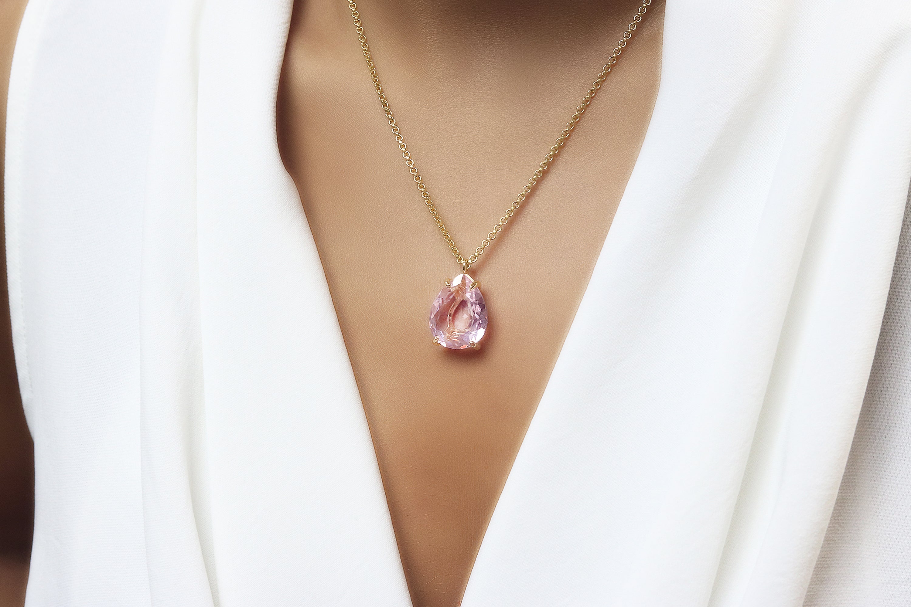 Statement Pear Rose Quartz Necklace necklaces Anemone Jewelry