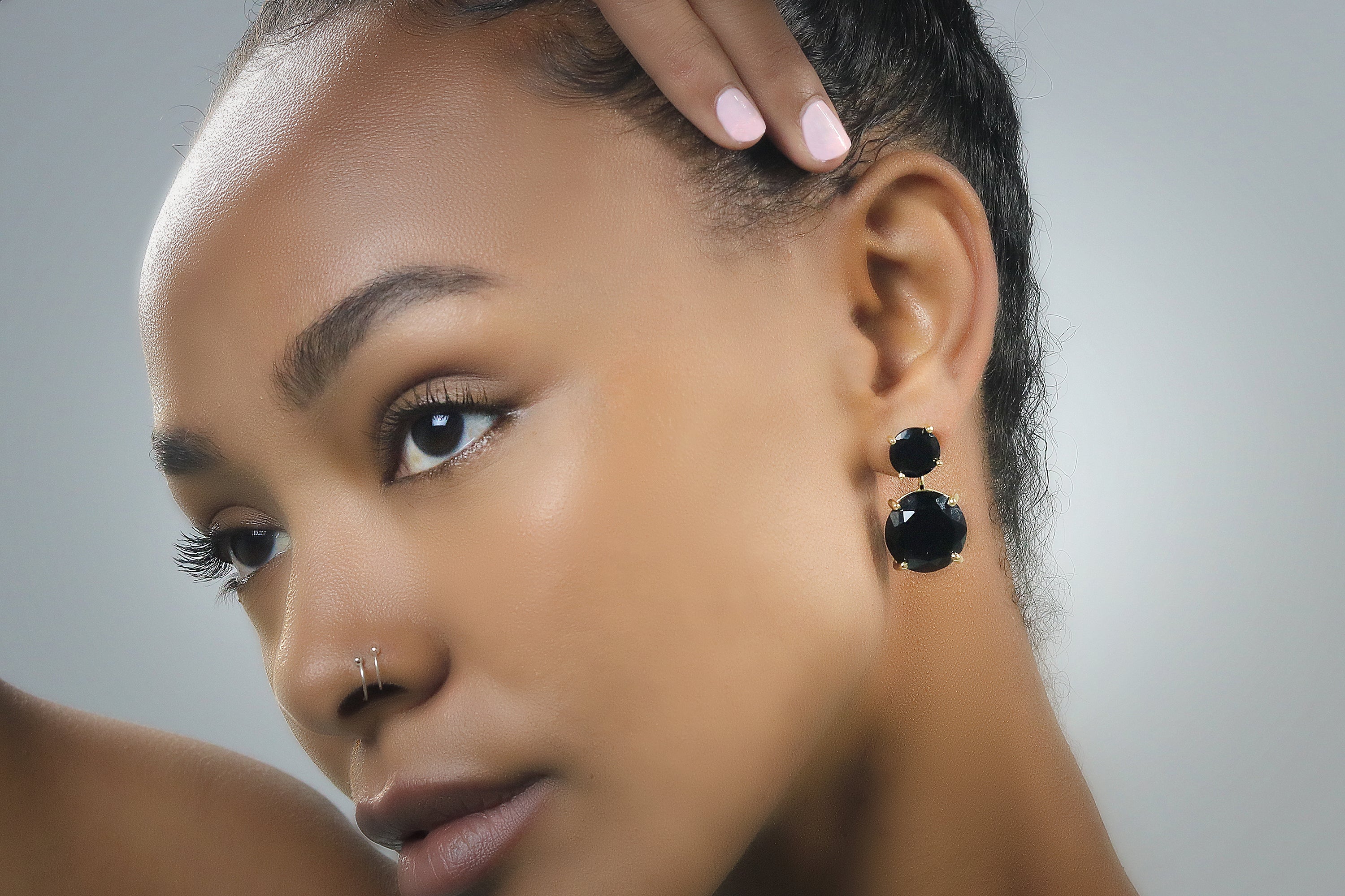 Two-stone Onyx Earrings in Gold Filled Band Earrings Anemone Jewelry