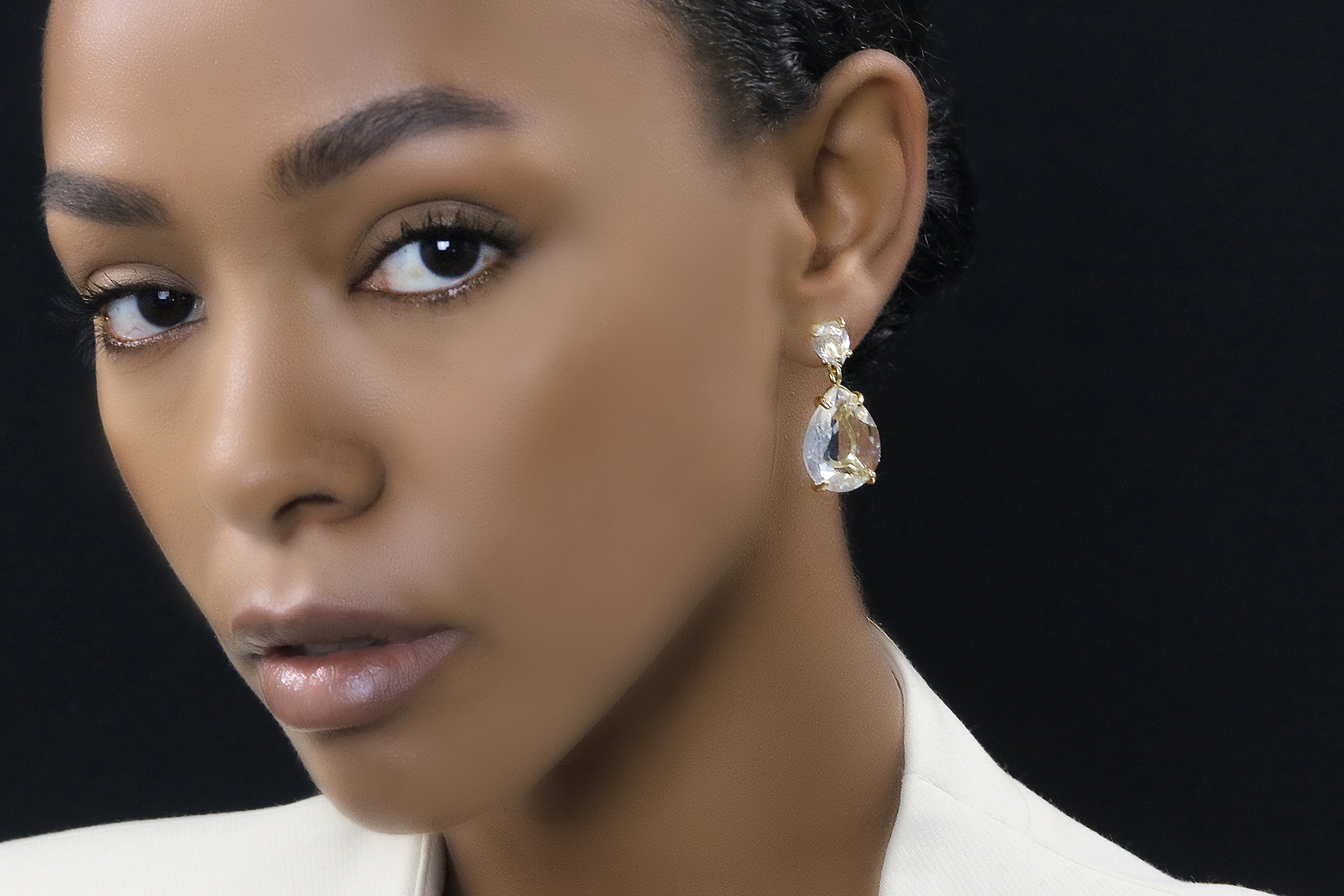 Glitzy Crystal Quartz Gold Stud Earrings Earrings Anemone Jewelry