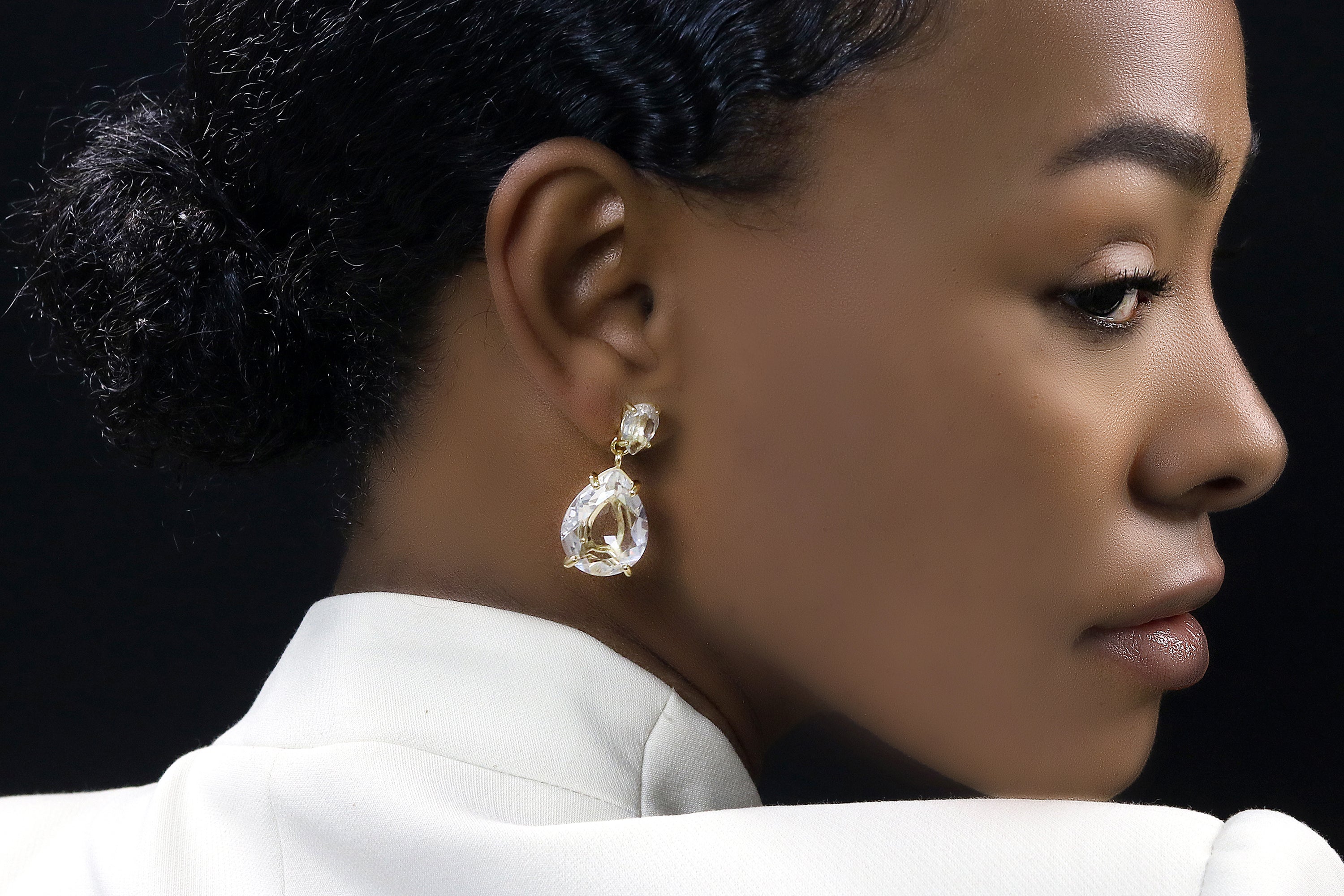 Glitzy Crystal Quartz Gold Stud Earrings Earrings Anemone Jewelry