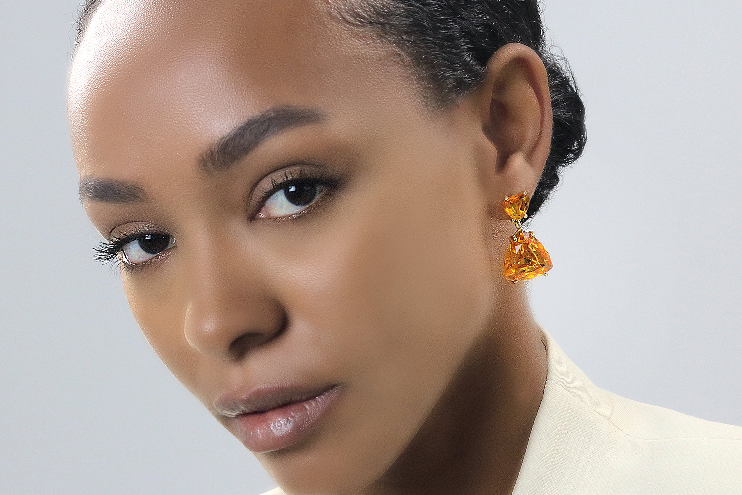 Double Gem Citrine Stud Earrings in Gold Earrings Anemone Jewelry