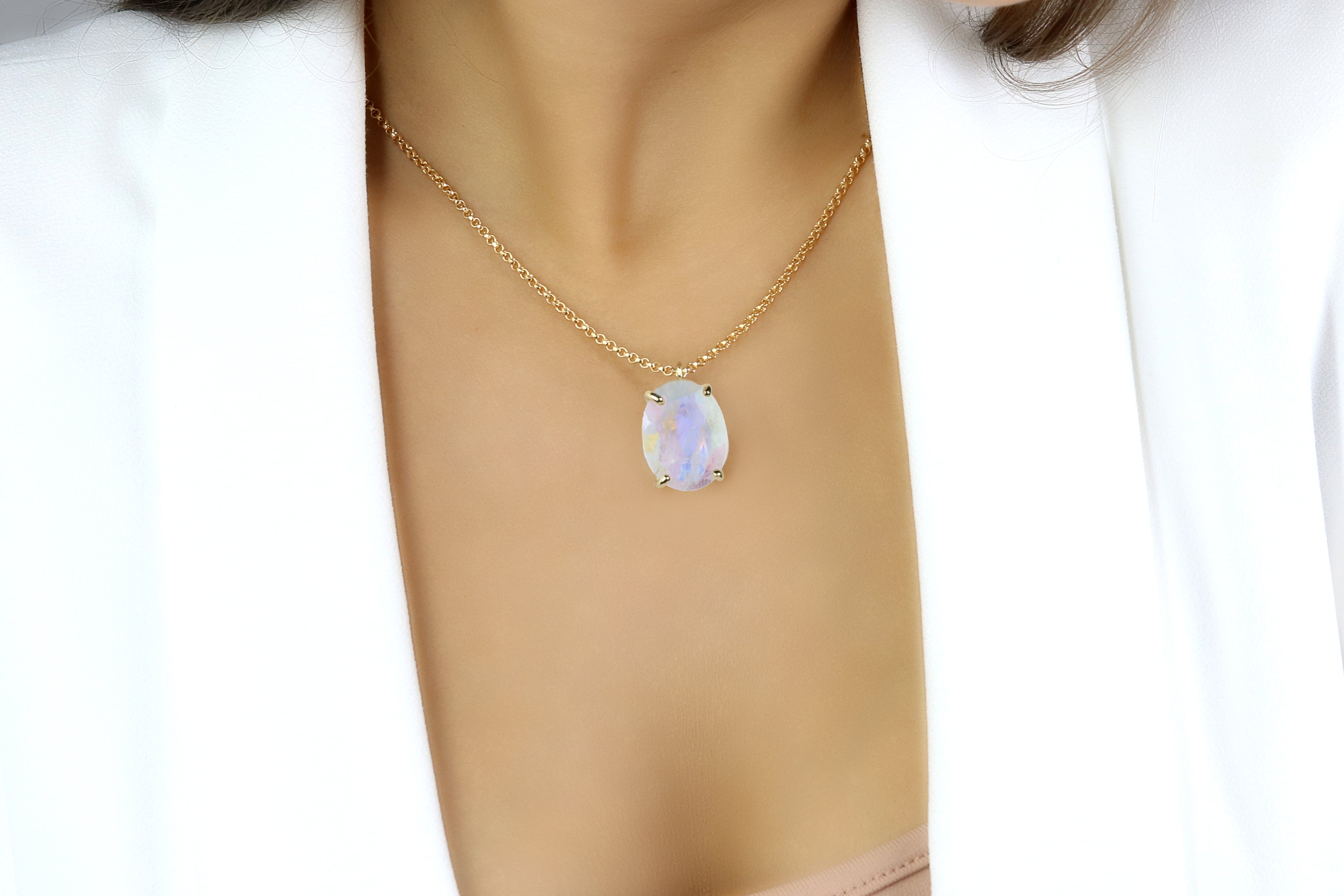 Natural Moonstone Gemstone Statement Gold Necklace necklaces Anemone Jewelry